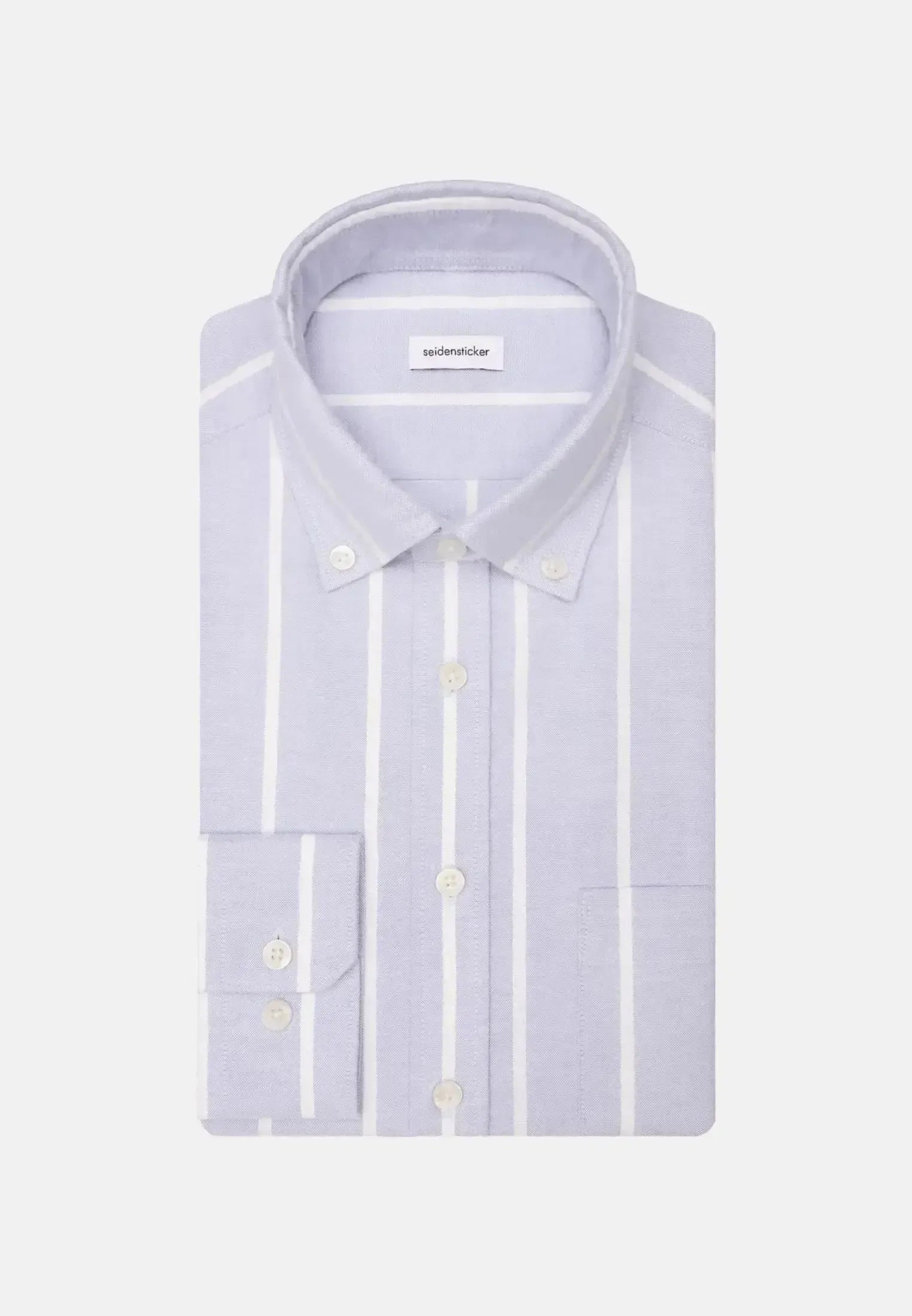 Seidensticker-Seidensticker Regular Fit Button Down Striped Oxford Shirt Light Blue-NORTHERN THREADS DESIGNER MENSWEAR