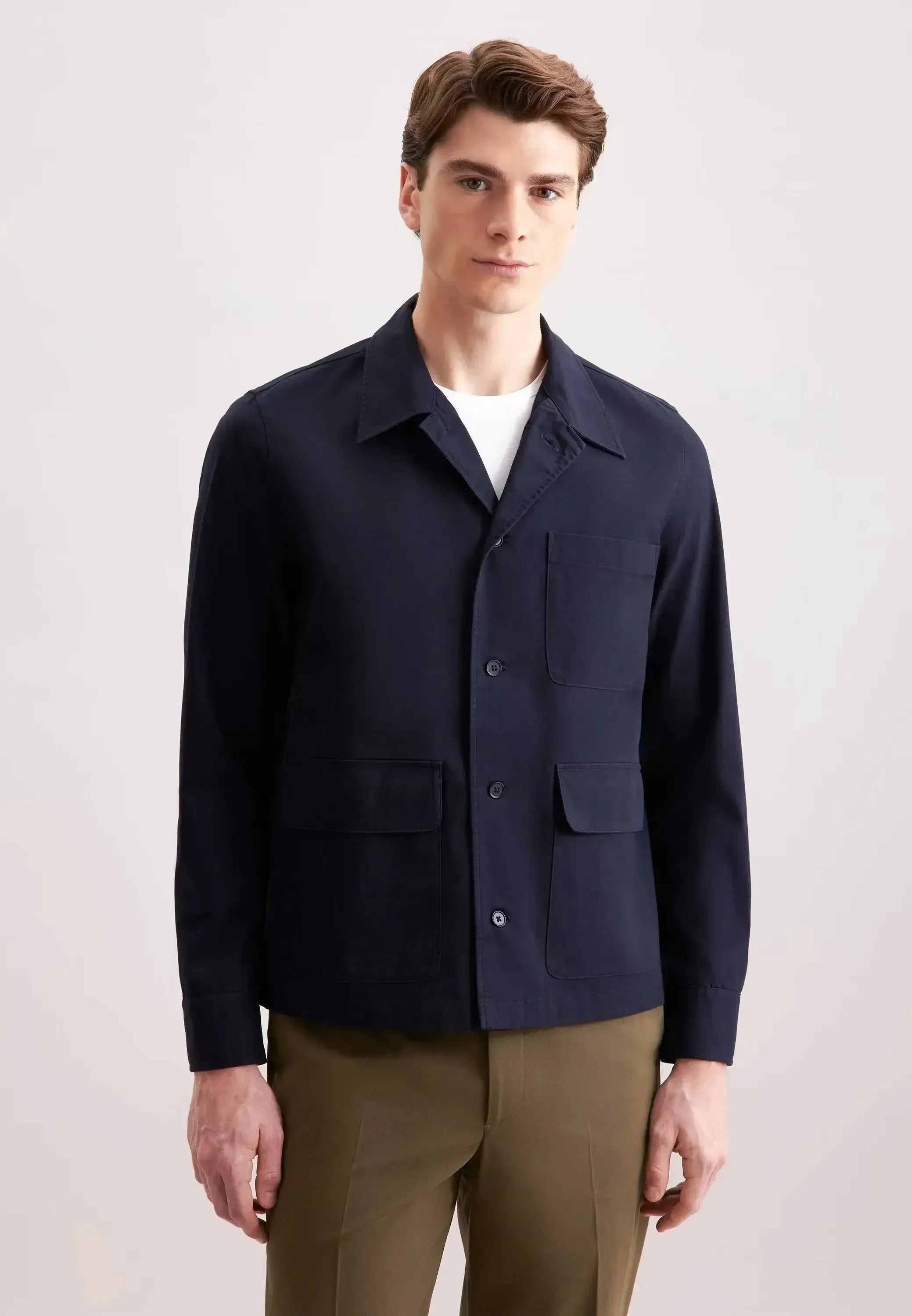 Seidensticker-Seidensticker Regular Fit Cotton Twill Casual Lapel Jacket Dark Blue-NORTHERN THREADS DESIGNER MENSWEAR