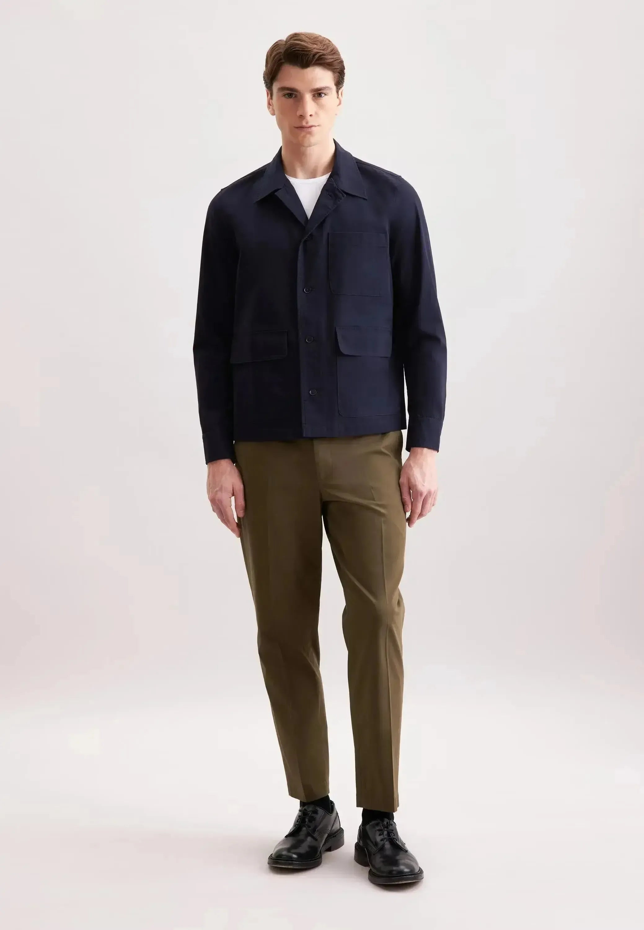 Seidensticker-Seidensticker Regular Fit Cotton Twill Casual Lapel Jacket Dark Blue-NORTHERN THREADS DESIGNER MENSWEAR