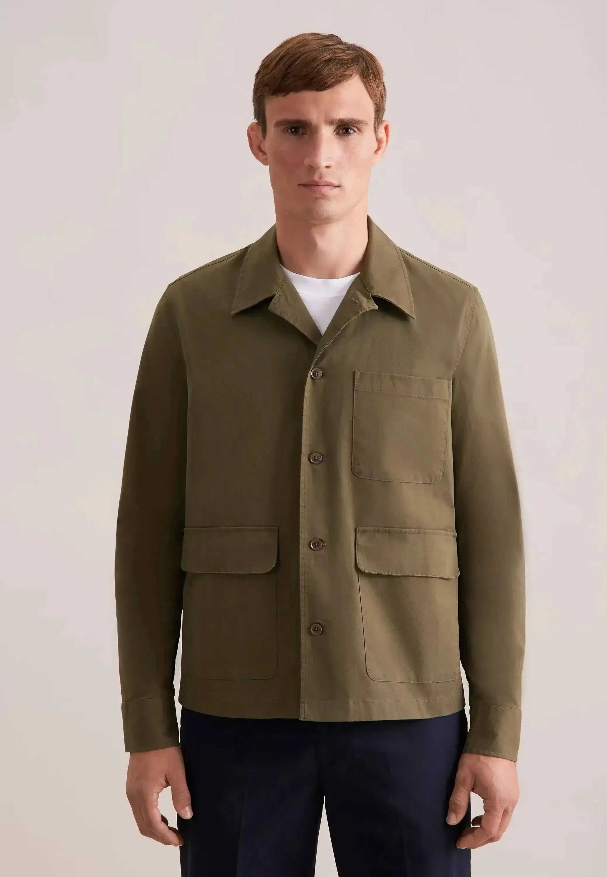 Seidensticker-Seidensticker Regular Fit Cotton Twill Casual Lapel Jacket Olive-NORTHERN THREADS DESIGNER MENSWEAR