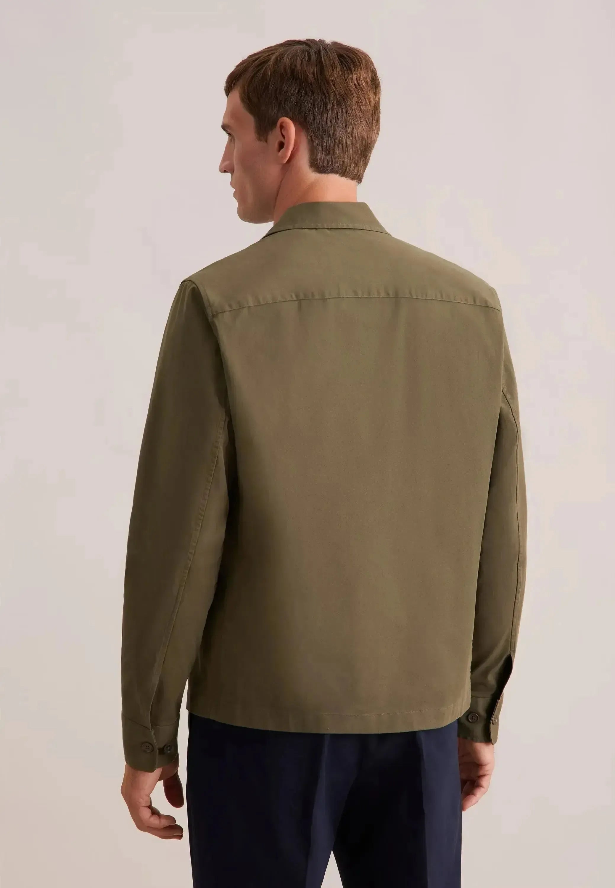 Seidensticker-Seidensticker Regular Fit Cotton Twill Casual Lapel Jacket Olive-NORTHERN THREADS DESIGNER MENSWEAR
