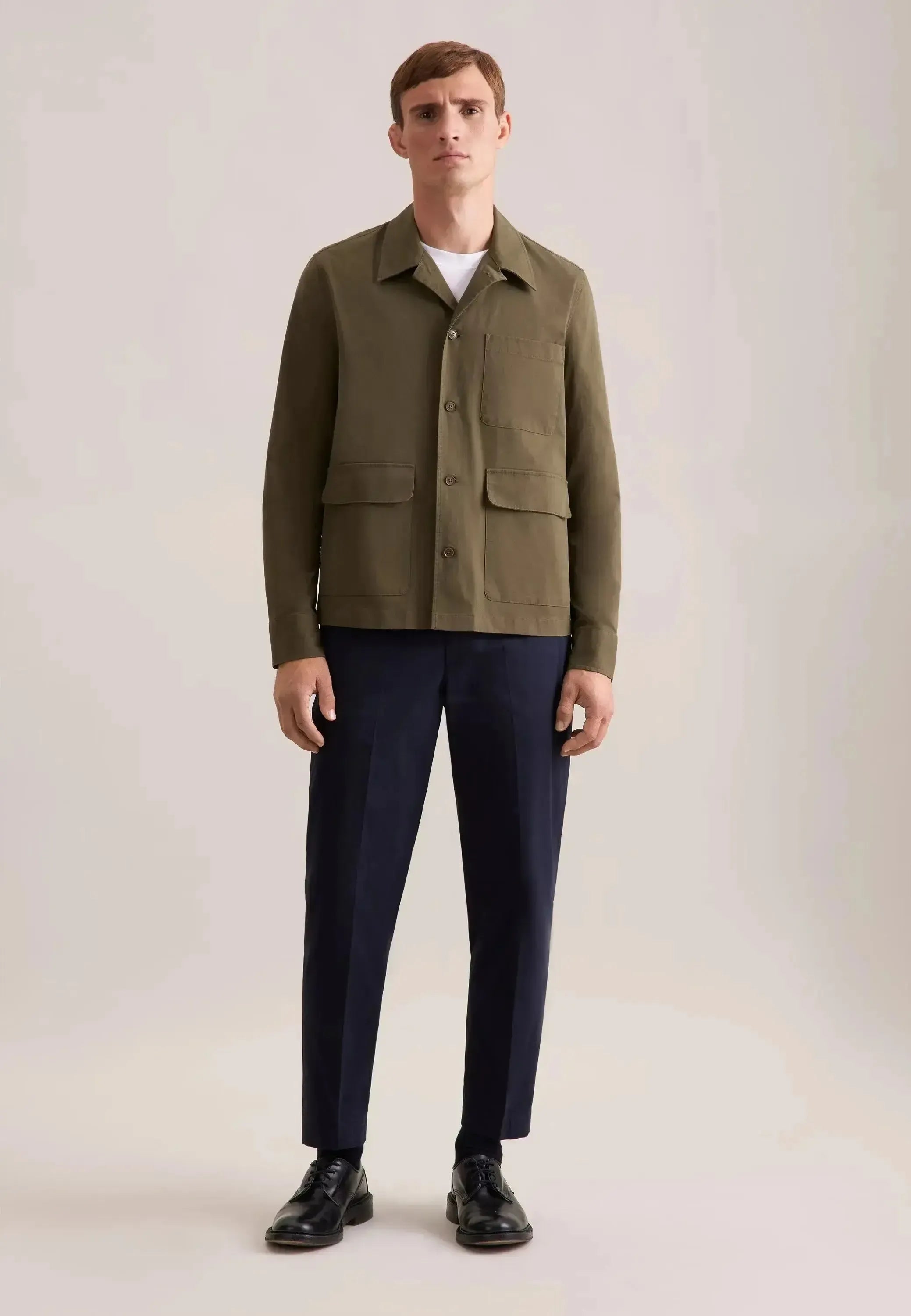 Seidensticker-Seidensticker Regular Fit Cotton Twill Casual Lapel Jacket Olive-NORTHERN THREADS DESIGNER MENSWEAR