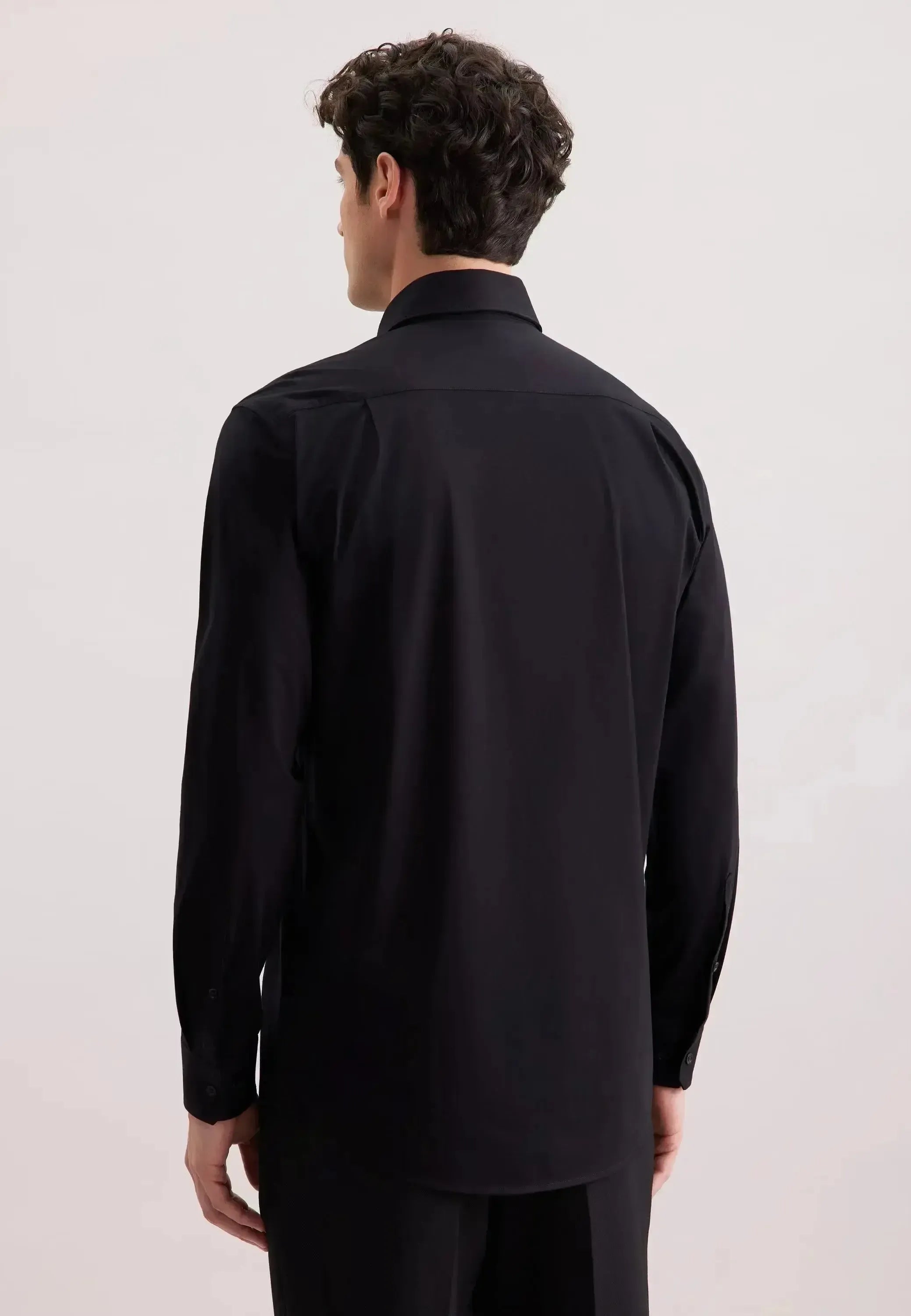 Seidensticker-Seidensticker Regular Fit Kent Collar Jersey Shirt Black-NORTHERN THREADS DESIGNER MENSWEAR