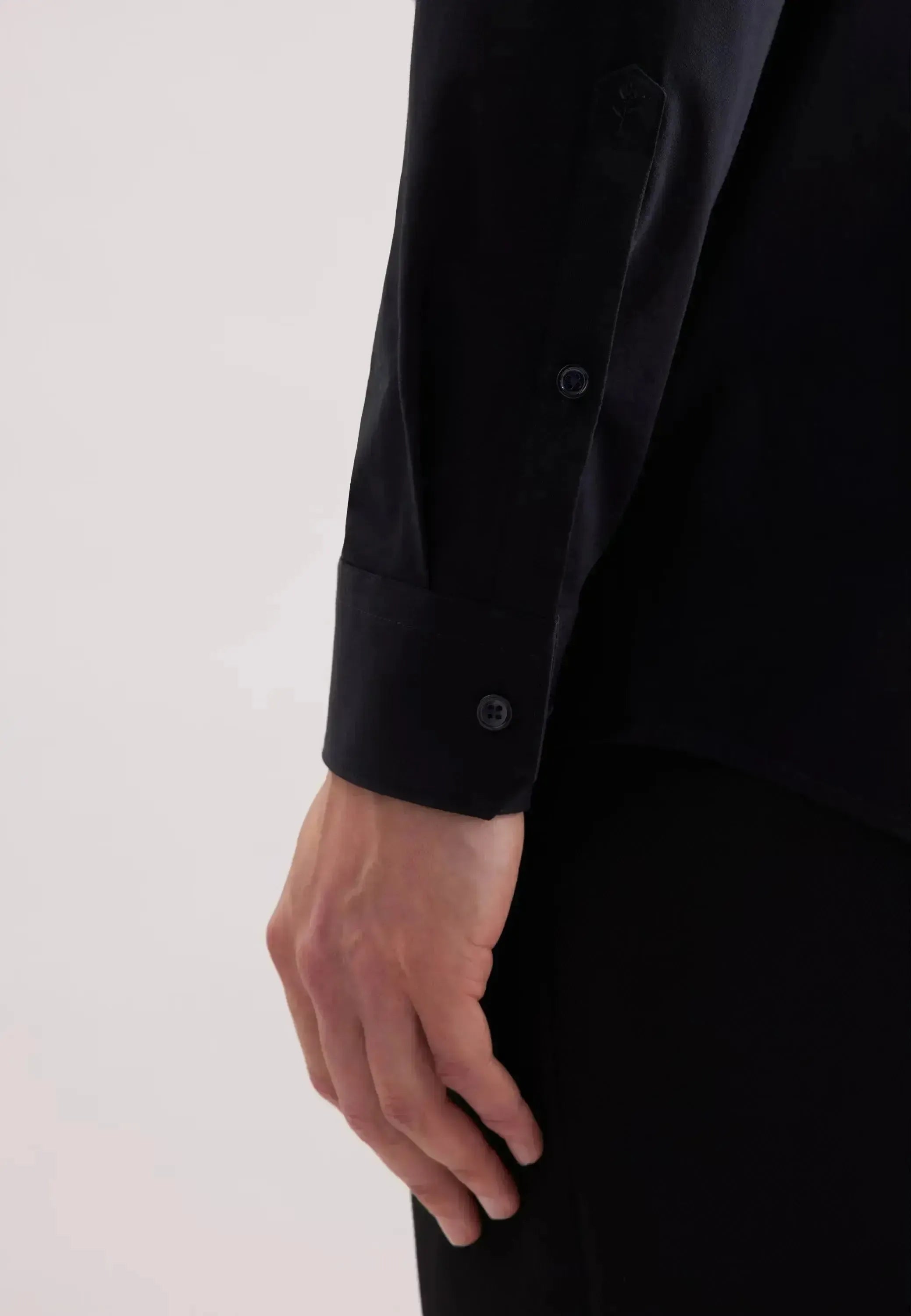 Seidensticker-Seidensticker Regular Fit Kent Collar Jersey Shirt Black-NORTHERN THREADS DESIGNER MENSWEAR