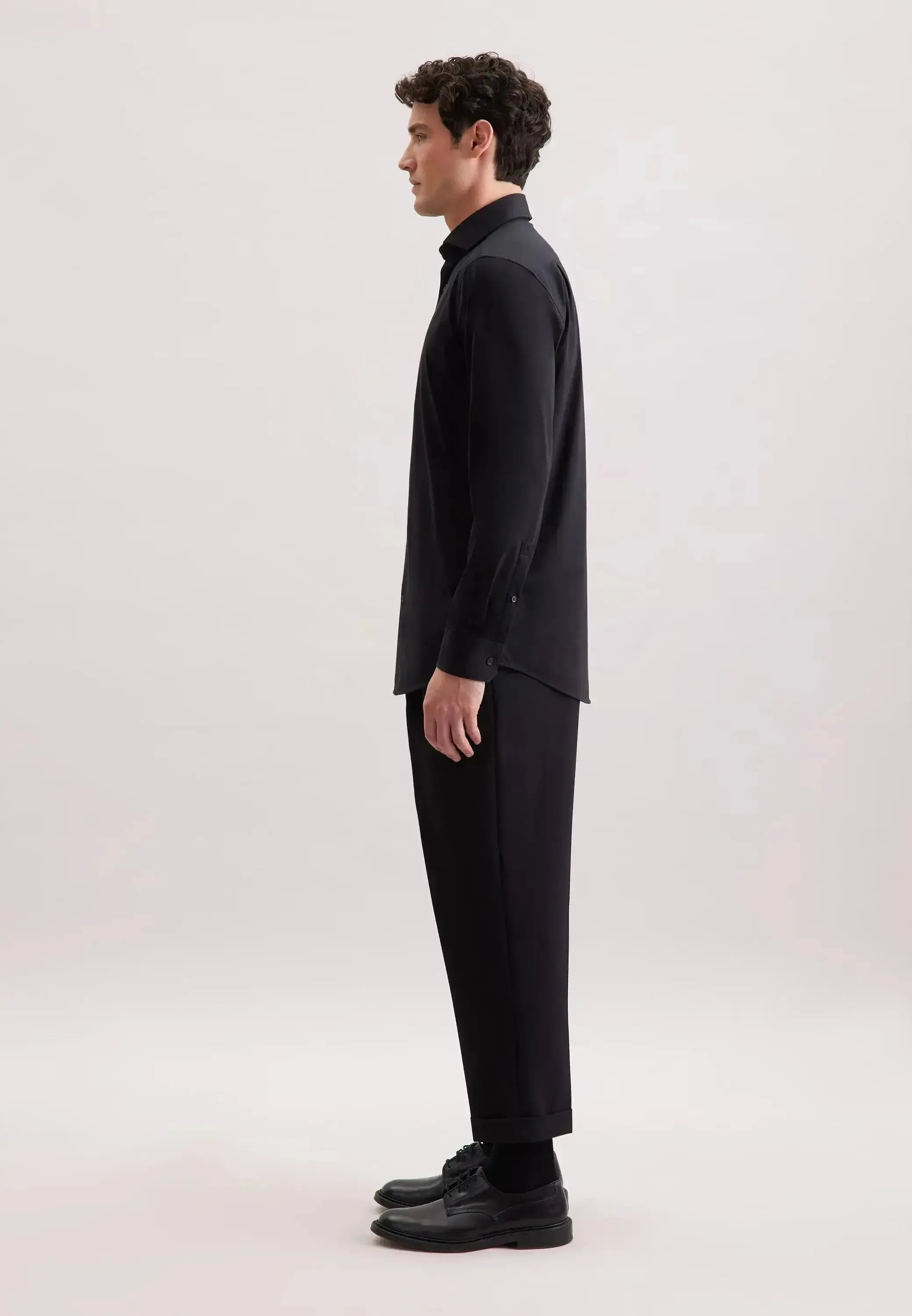 Seidensticker-Seidensticker Regular Fit Kent Collar Jersey Shirt Black-NORTHERN THREADS DESIGNER MENSWEAR