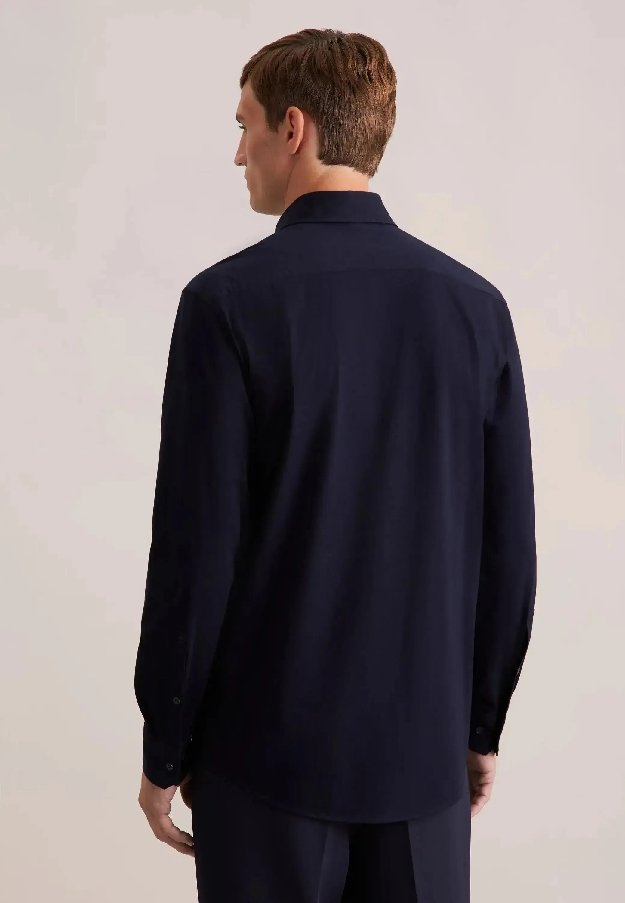 Seidensticker-Seidensticker Regular Fit Kent Collar Jersey Shirt Dark Blue-NORTHERN THREADS DESIGNER MENSWEAR