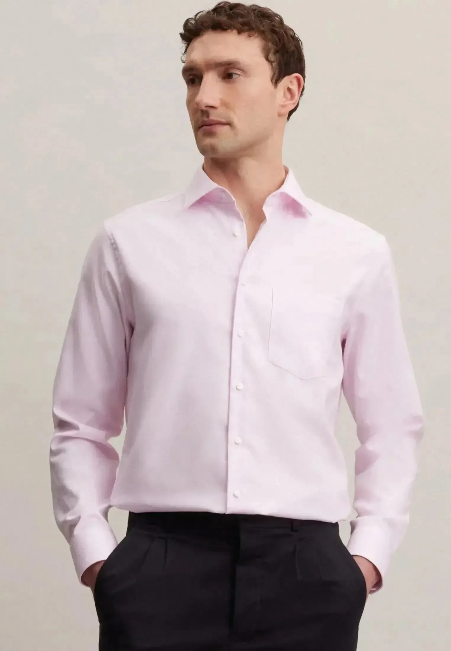 Seidensticker-Seidensticker Regular Fit No Iron Kent Collar Business Shirt Pink-NORTHERN THREADS DESIGNER MENSWEAR