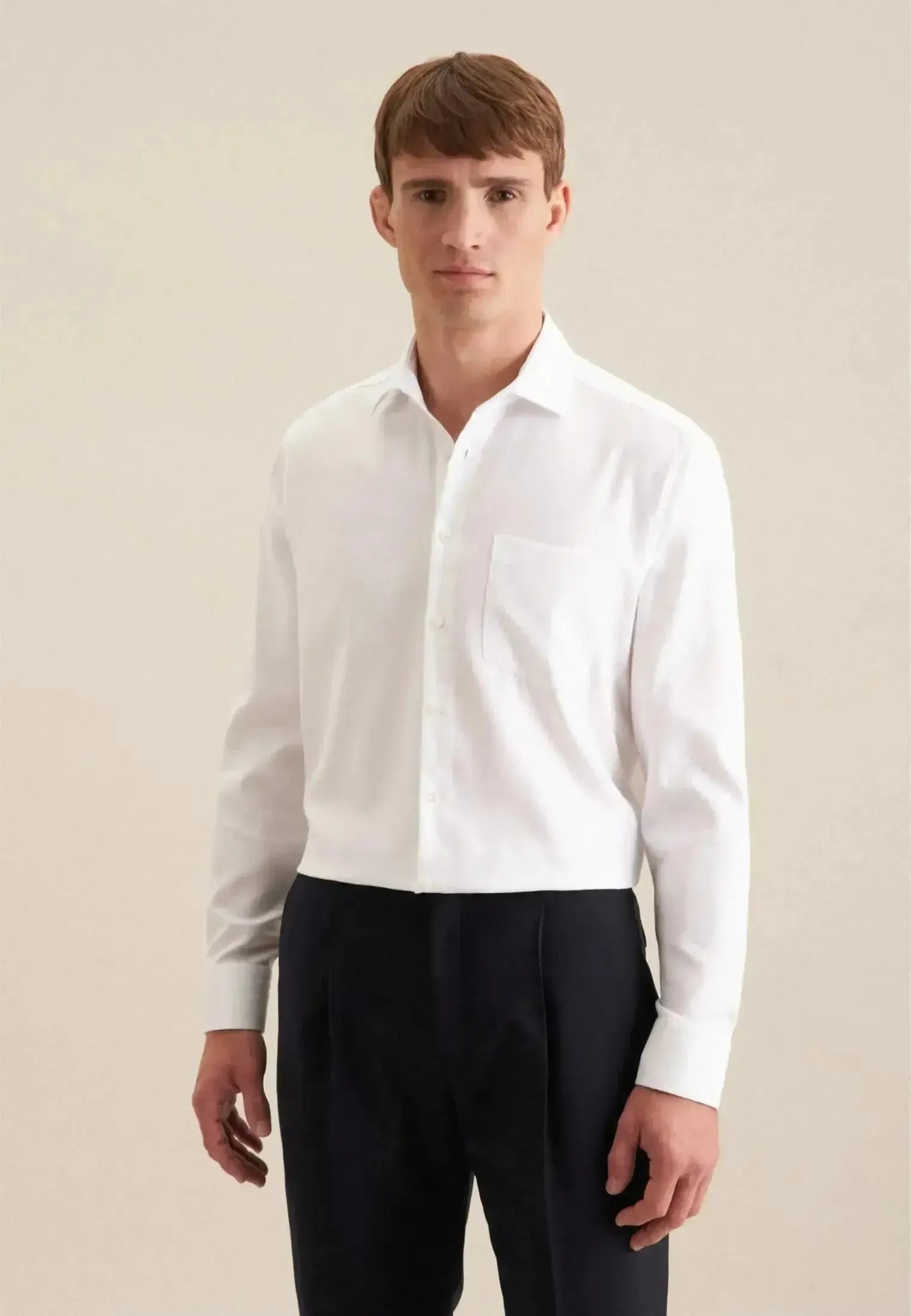 Seidensticker-Seidensticker Regular Fit No Iron Kent Collar Business Shirt White-NORTHERN THREADS DESIGNER MENSWEAR
