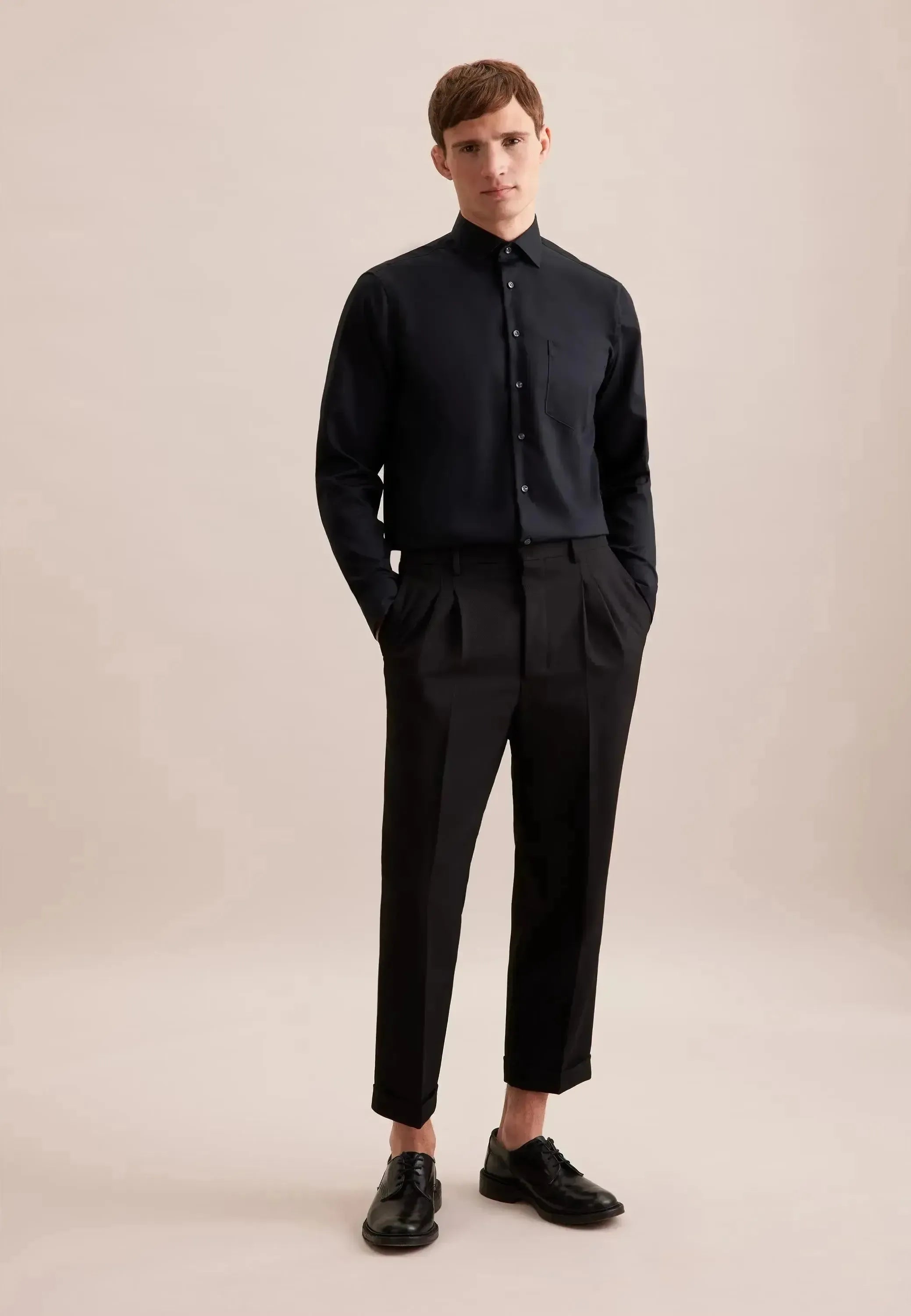 Seidensticker-Seidensticker Regular Fit No Iron New Kent Business Shirt Black-NORTHERN THREADS DESIGNER MENSWEAR