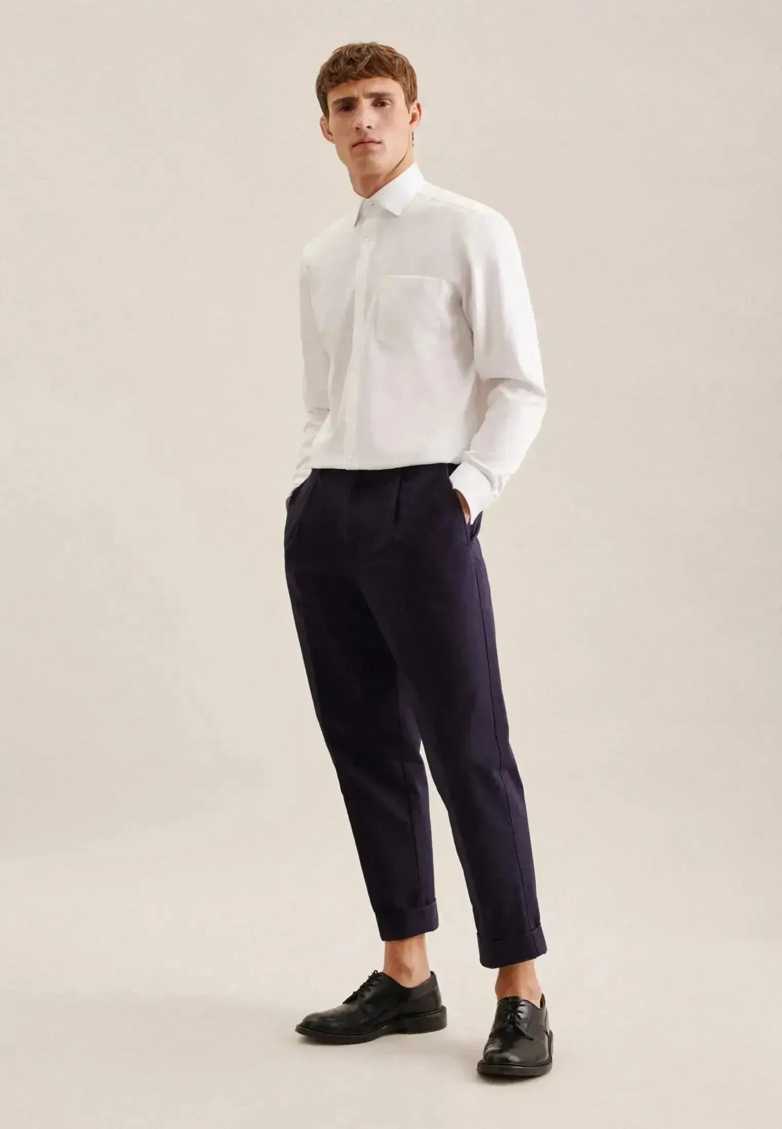 Seidensticker-Seidensticker Regular Fit No Iron New Kent Business Shirt White-NORTHERN THREADS DESIGNER MENSWEAR