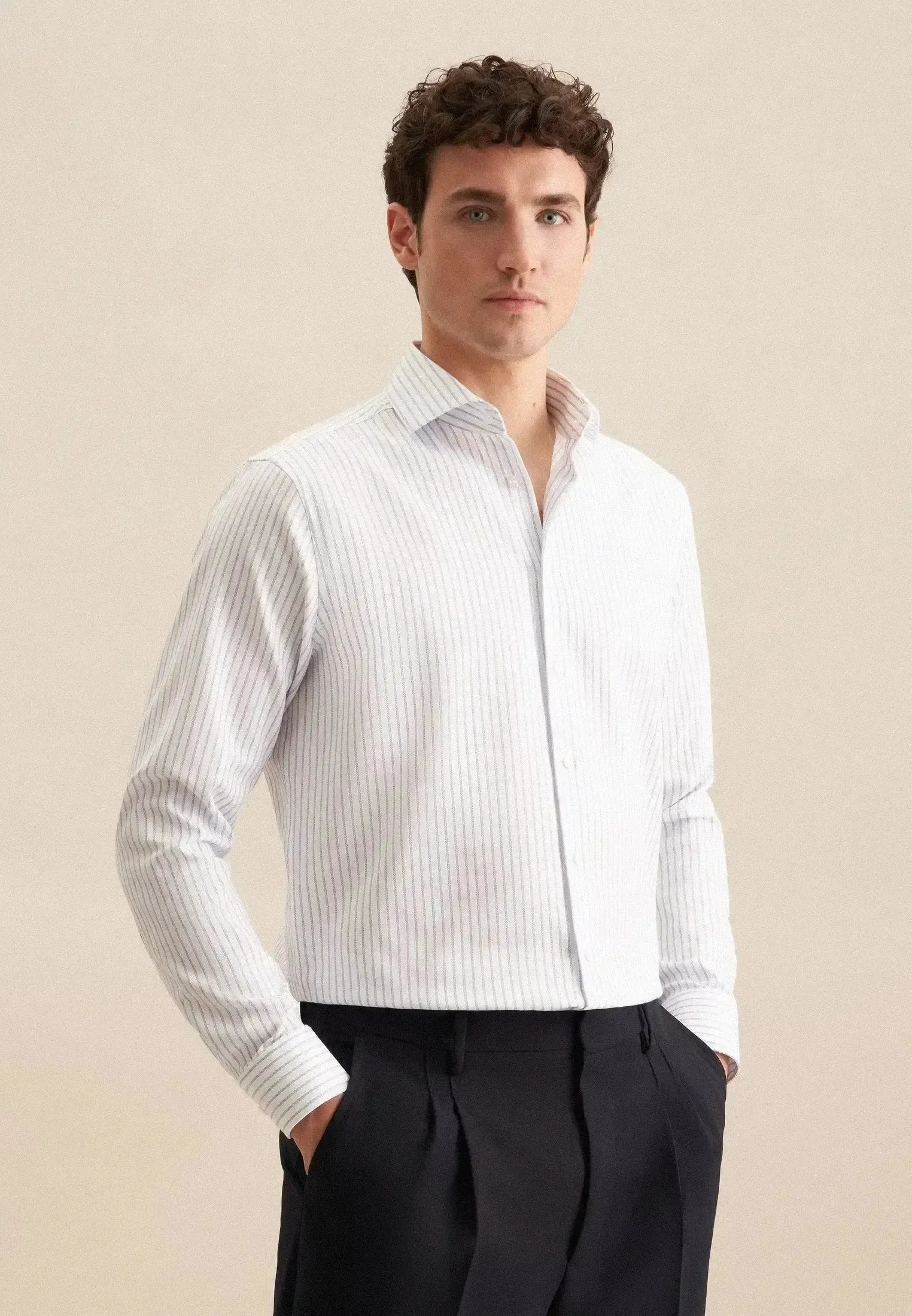 Seidensticker-Seidensticker Regular Fit No Iron Spread Kent Striped Business Shirt Light Blue-NORTHERN THREADS DESIGNER MENSWEAR