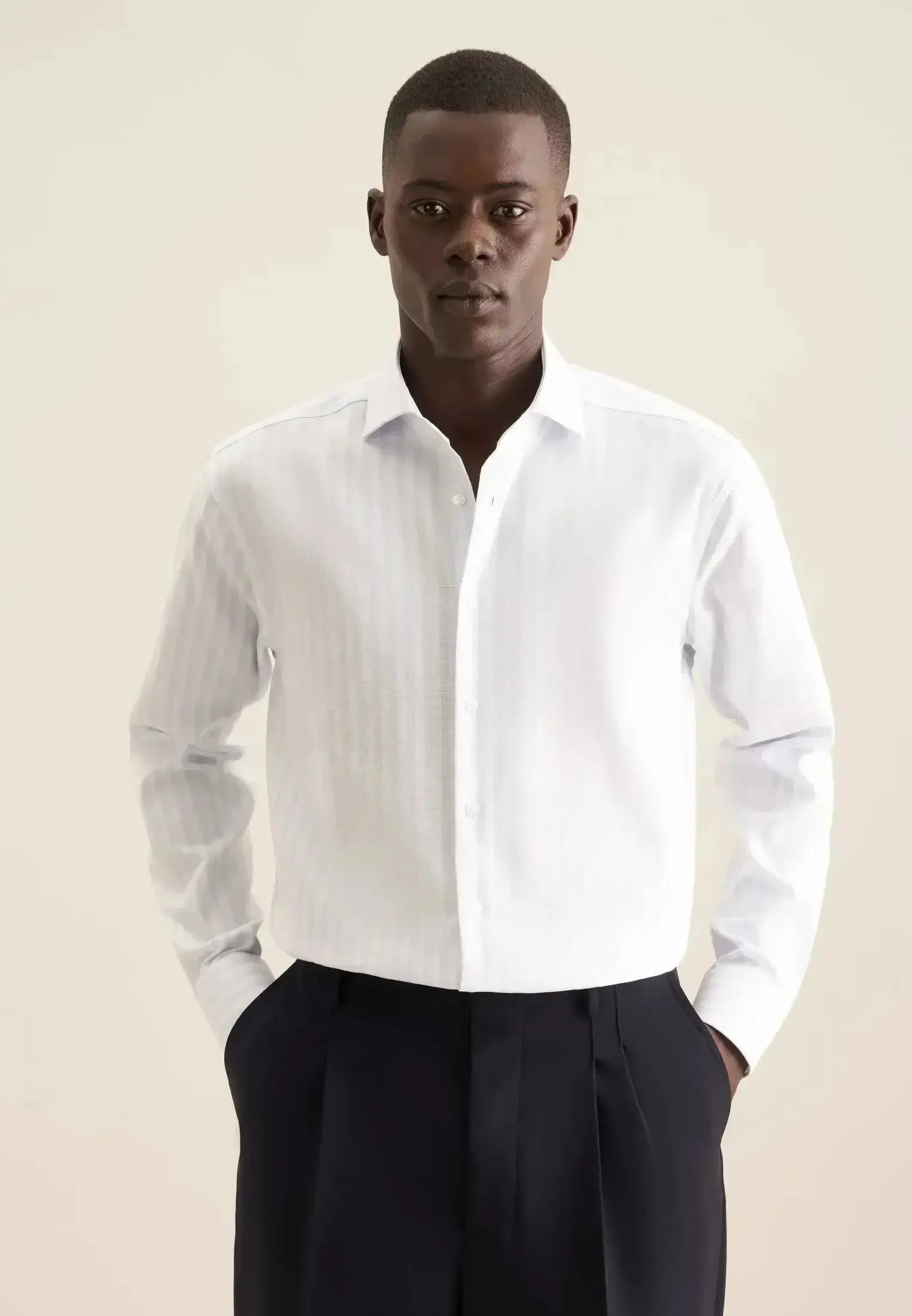 Seidensticker-Seidensticker Regular Fit No Iron Spread Kent Structured Stripe Business Shirt Light Blue-NORTHERN THREADS DESIGNER MENSWEAR