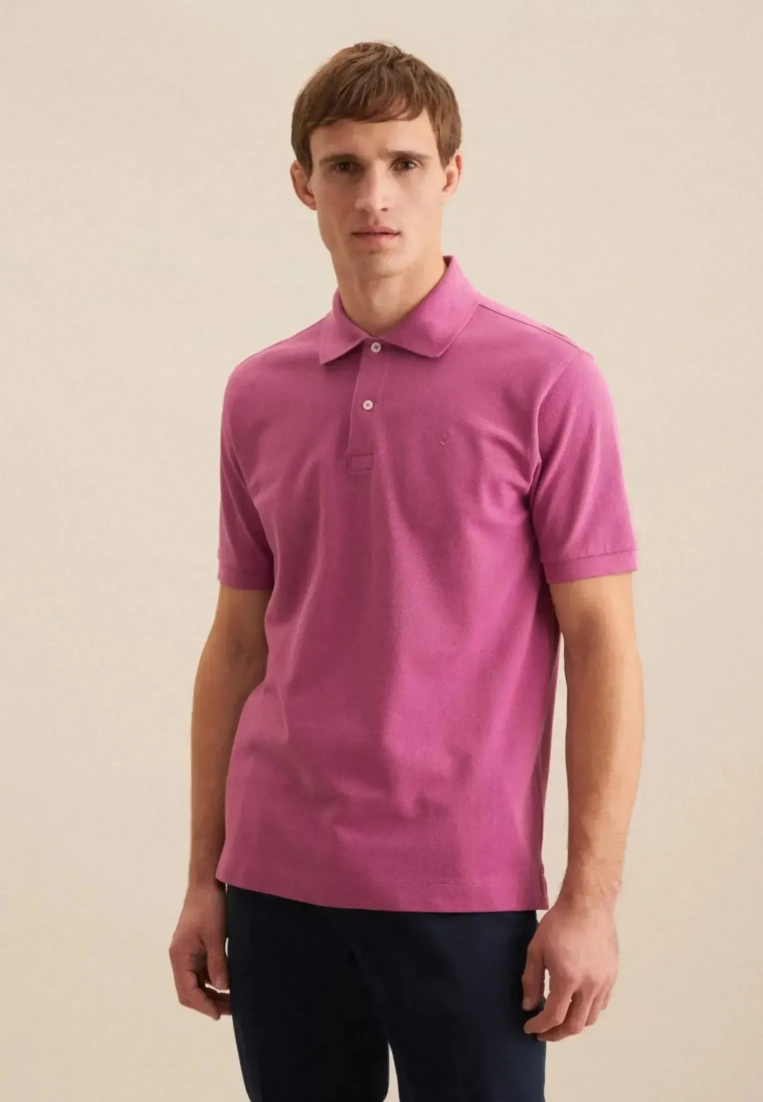 Seidensticker-Seidensticker Regular Fit Pique Polo Shirt Dark Pink-NORTHERN THREADS DESIGNER MENSWEAR