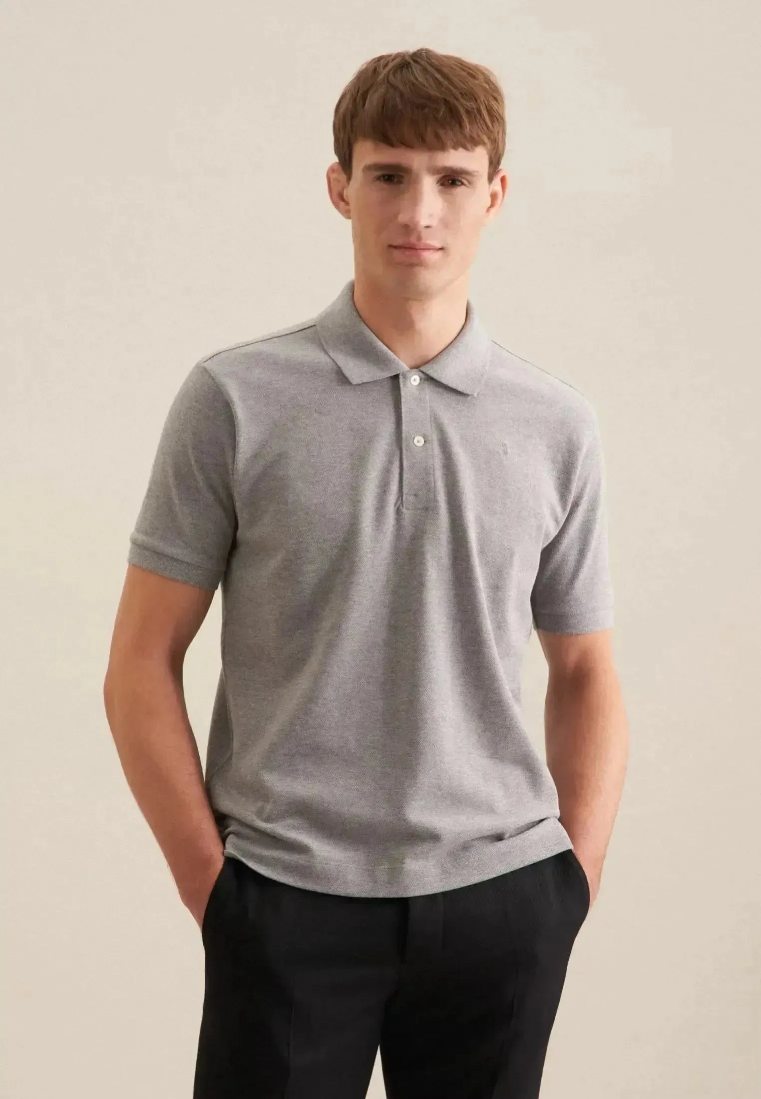 Seidensticker-Seidensticker Regular Fit Pique Polo Shirt Light Grey-NORTHERN THREADS DESIGNER MENSWEAR