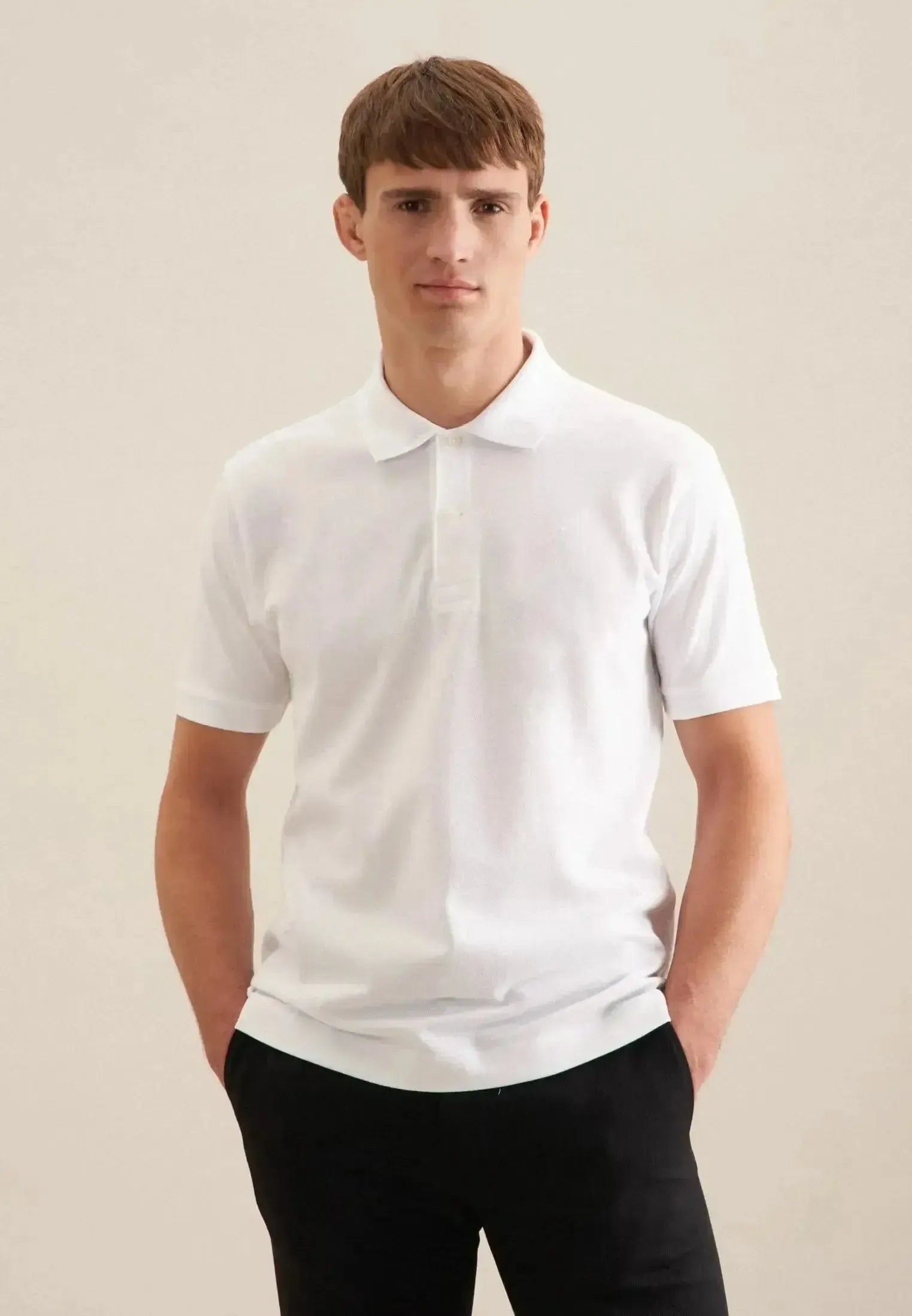 Seidensticker-Seidensticker Regular Fit Pique Polo Shirt White-NORTHERN THREADS DESIGNER MENSWEAR