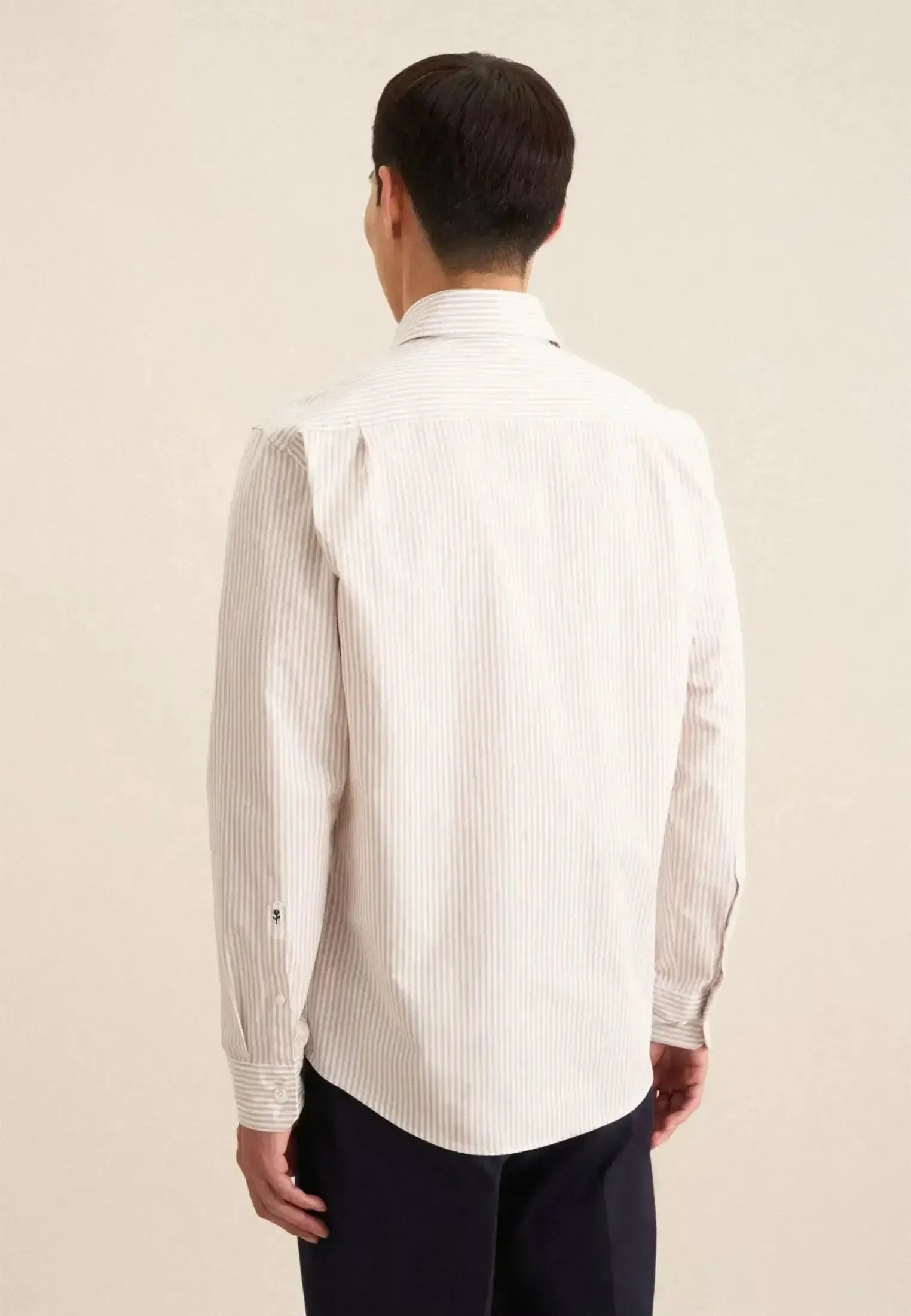 Seidensticker-Seidensticker Regular Fit Spread Kent Striped Casual Shirt Beige-NORTHERN THREADS DESIGNER MENSWEAR