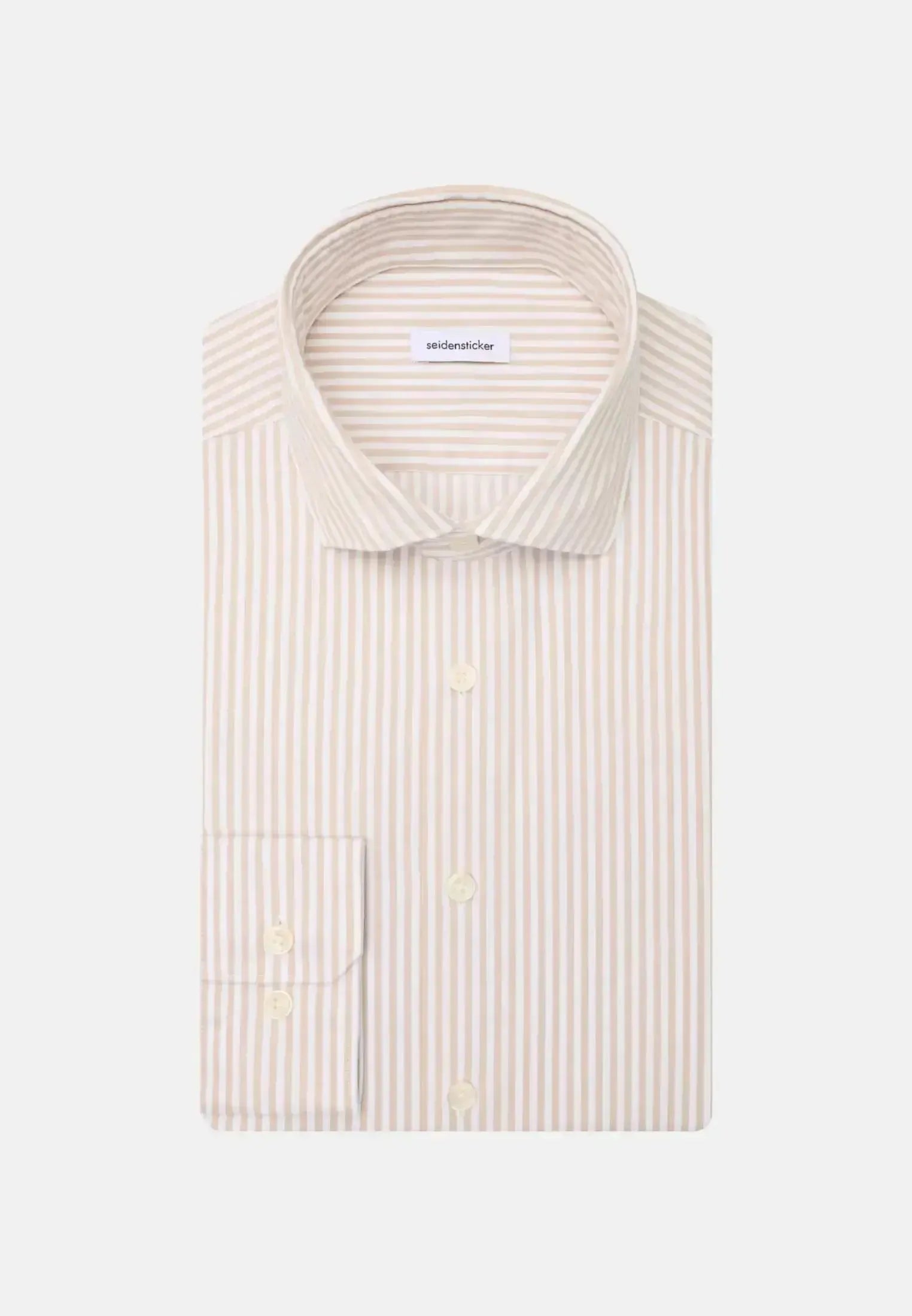Seidensticker-Seidensticker Regular Fit Spread Kent Striped Casual Shirt Beige-NORTHERN THREADS DESIGNER MENSWEAR