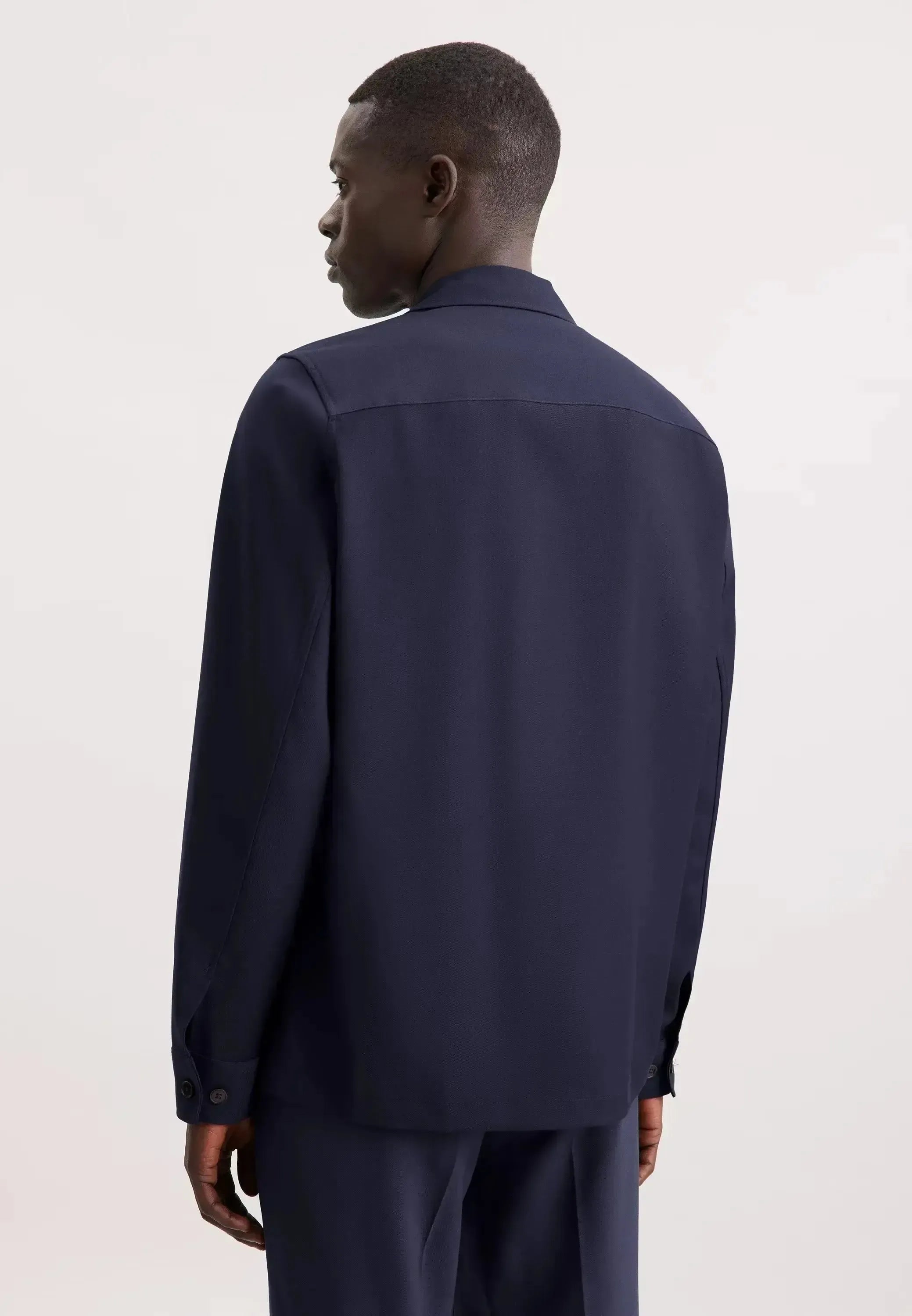 Seidensticker-Seidensticker Regular Fit Wool Mix Casual Lapel Overshirt Dark Blue-NORTHERN THREADS DESIGNER MENSWEAR