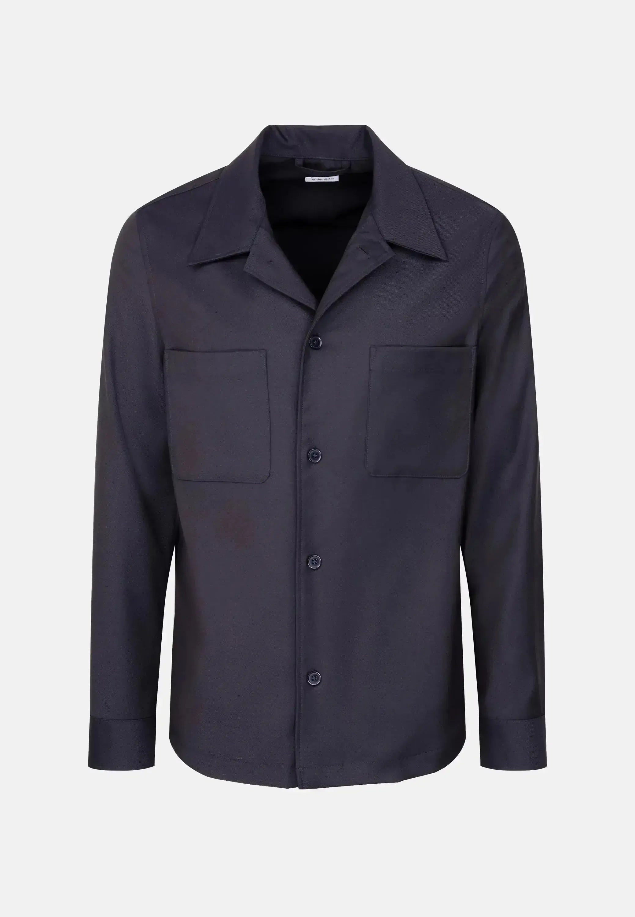 Seidensticker-Seidensticker Regular Fit Wool Mix Casual Lapel Overshirt Dark Blue-NORTHERN THREADS DESIGNER MENSWEAR