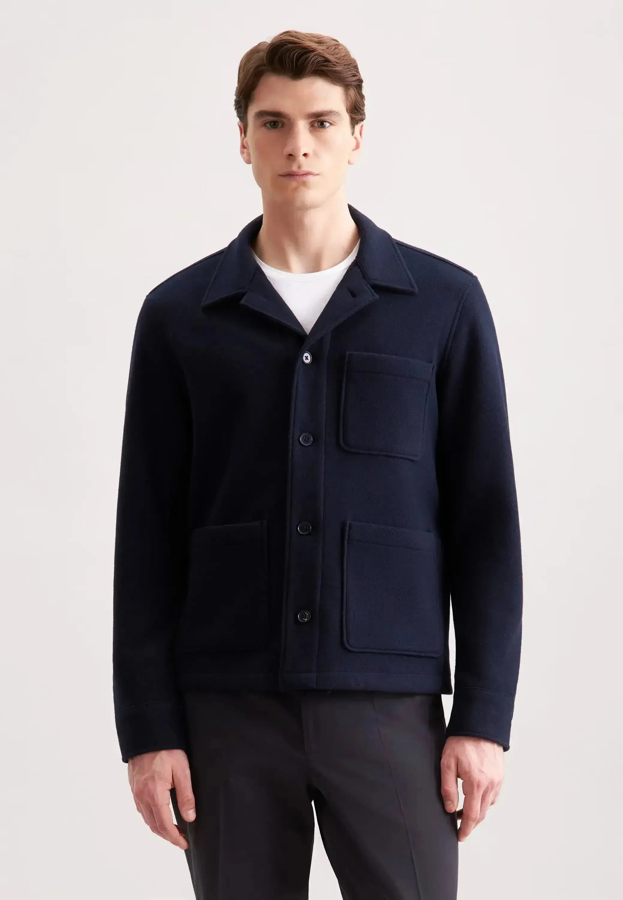 Seidensticker-Seidensticker Regular Fit Wool Mix Casual Overshirt Dark Blue-NORTHERN THREADS DESIGNER MENSWEAR