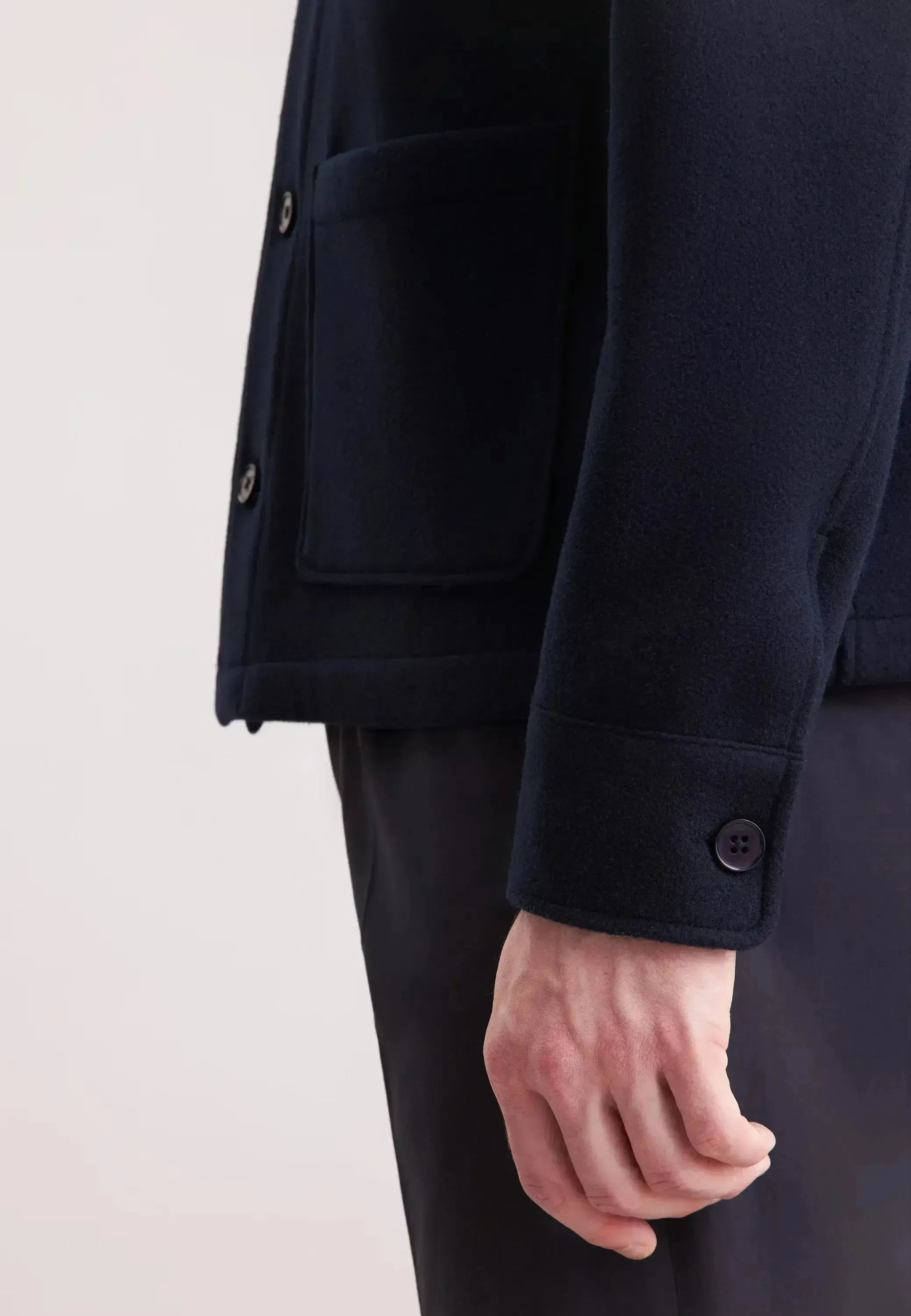 Seidensticker-Seidensticker Regular Fit Wool Mix Casual Overshirt Dark Blue-NORTHERN THREADS DESIGNER MENSWEAR