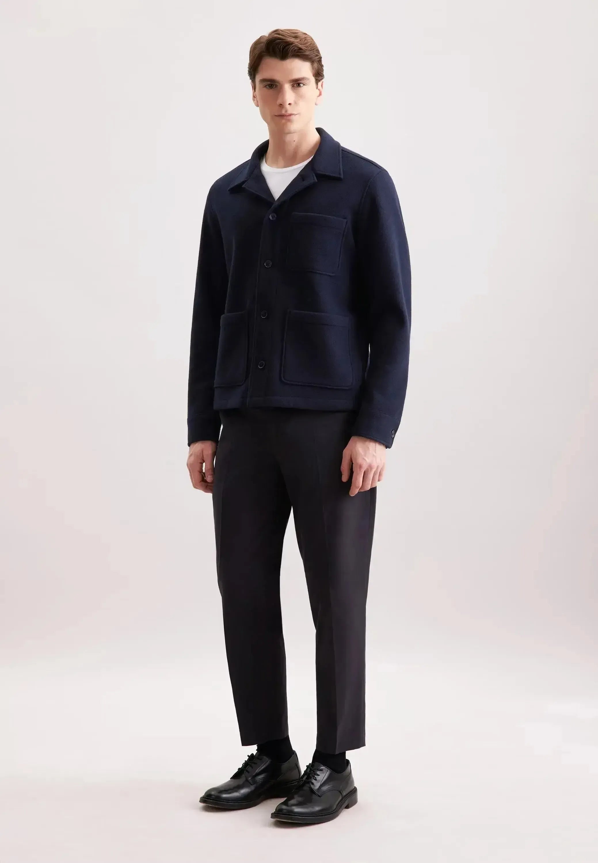 Seidensticker-Seidensticker Regular Fit Wool Mix Casual Overshirt Dark Blue-NORTHERN THREADS DESIGNER MENSWEAR