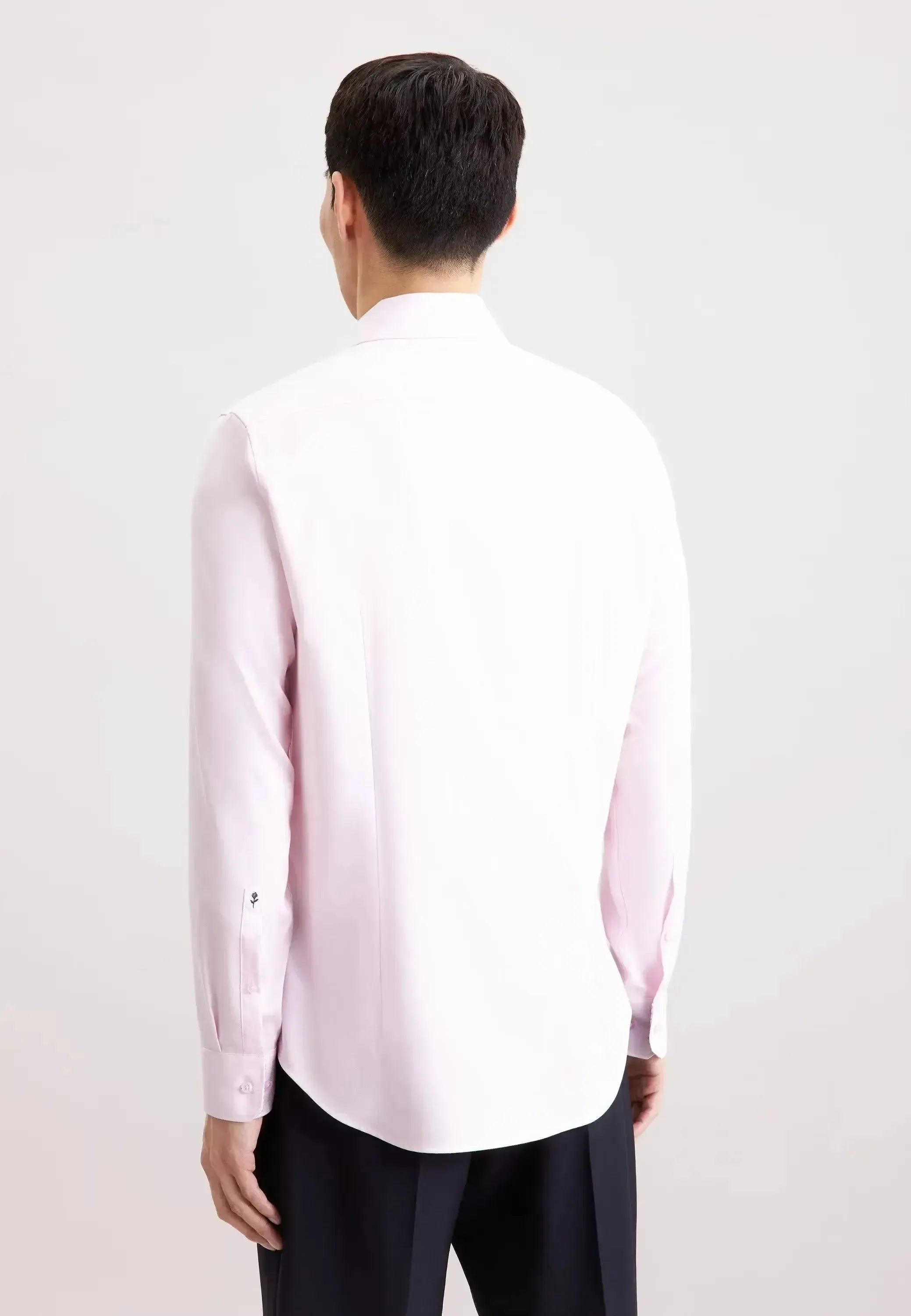 Seidensticker-Seidensticker Shaped Fit No Iron Contrast Patched Kent Collar Business Shirt Pink-NORTHERN THREADS DESIGNER MENSWEAR