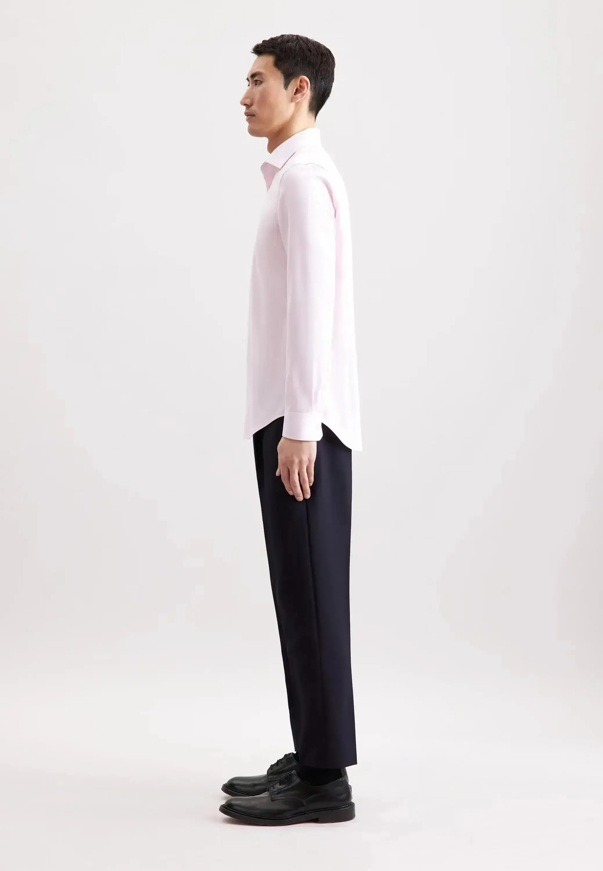 Seidensticker-Seidensticker Shaped Fit No Iron Contrast Patched Kent Collar Business Shirt Pink-NORTHERN THREADS DESIGNER MENSWEAR