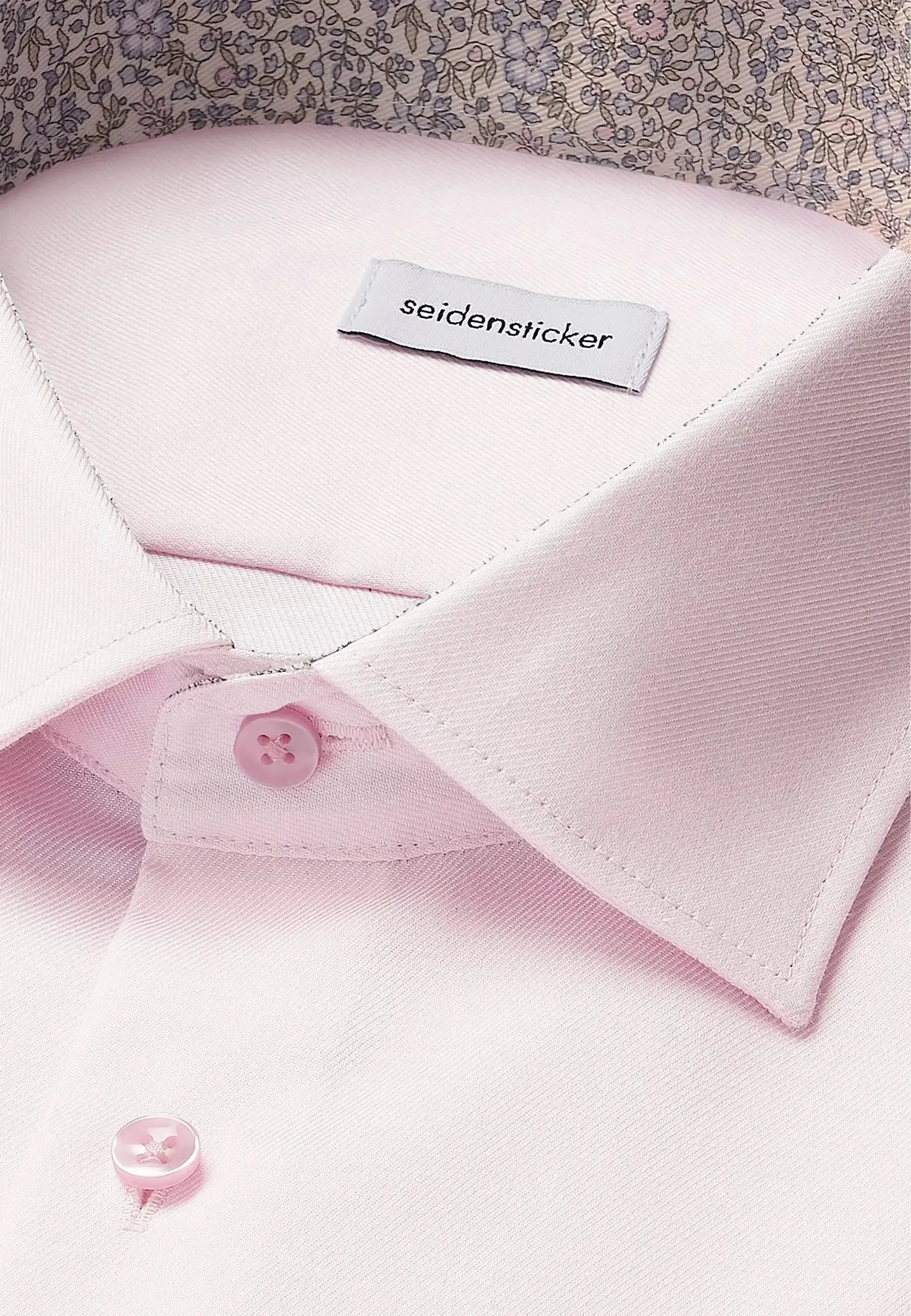 Seidensticker-Seidensticker Shaped Fit No Iron Contrast Patched Kent Collar Business Shirt Pink-NORTHERN THREADS DESIGNER MENSWEAR