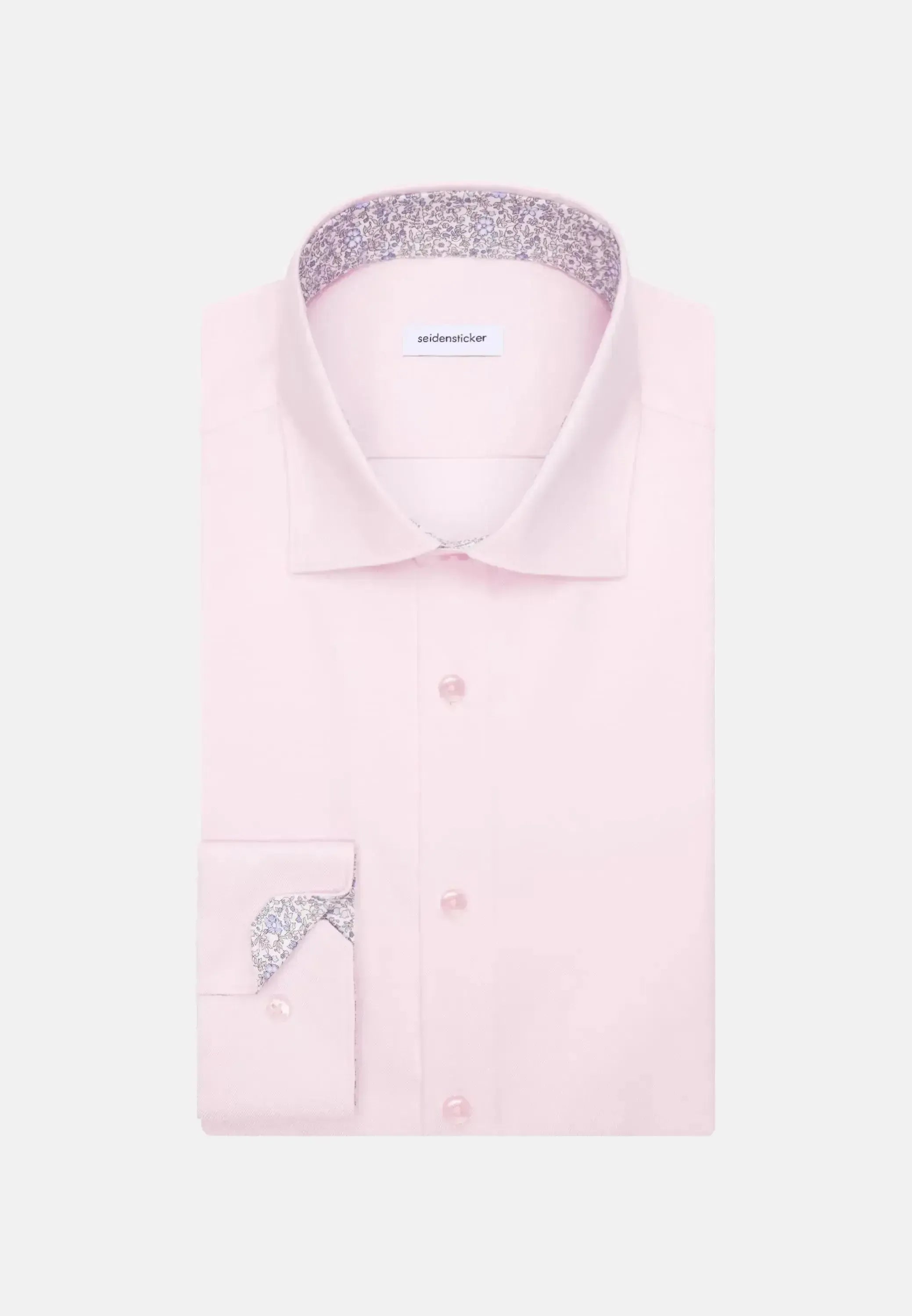 Seidensticker-Seidensticker Shaped Fit No Iron Contrast Patched Kent Collar Business Shirt Pink-NORTHERN THREADS DESIGNER MENSWEAR