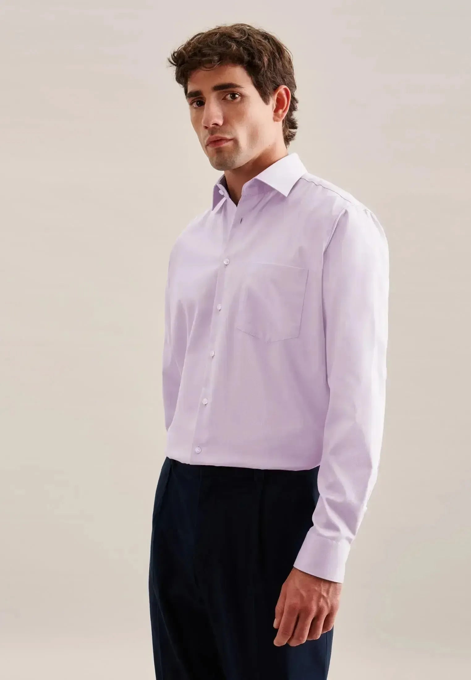 Seidensticker-Seidensticker Shaped Fit No Iron New Kent Business Shirt Light Purple-NORTHERN THREADS DESIGNER MENSWEAR