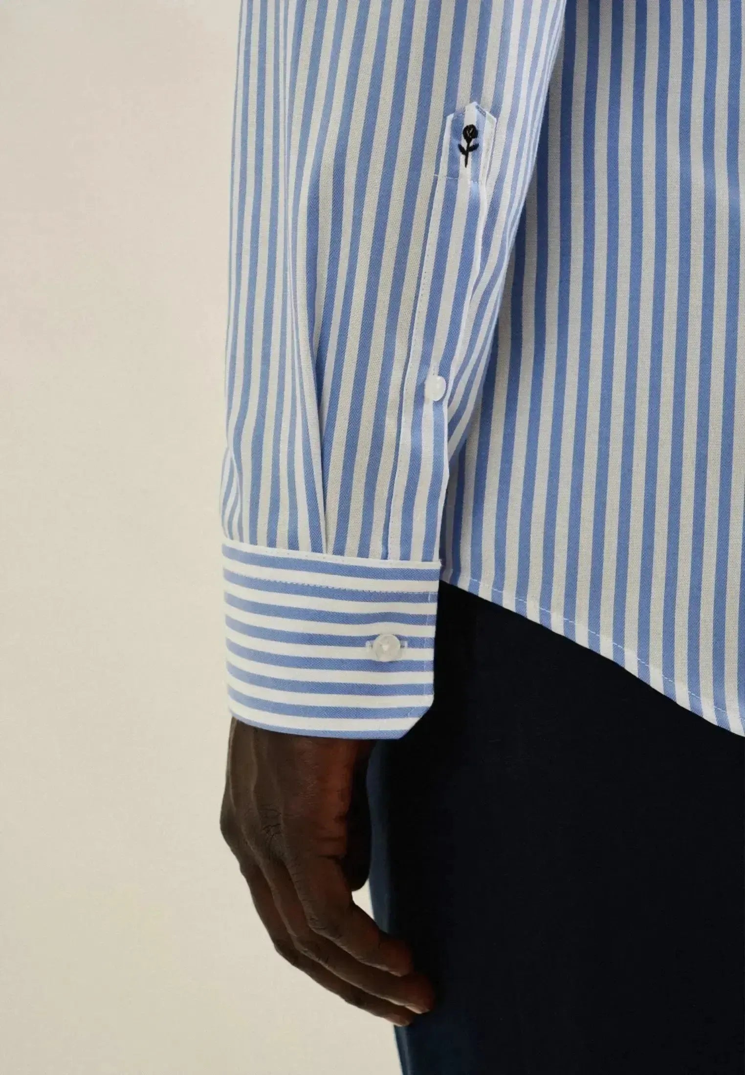 Seidensticker-Seidensticker Shaped Fit No Iron New Kent Striped Business Shirt Light Blue-NORTHERN THREADS DESIGNER MENSWEAR