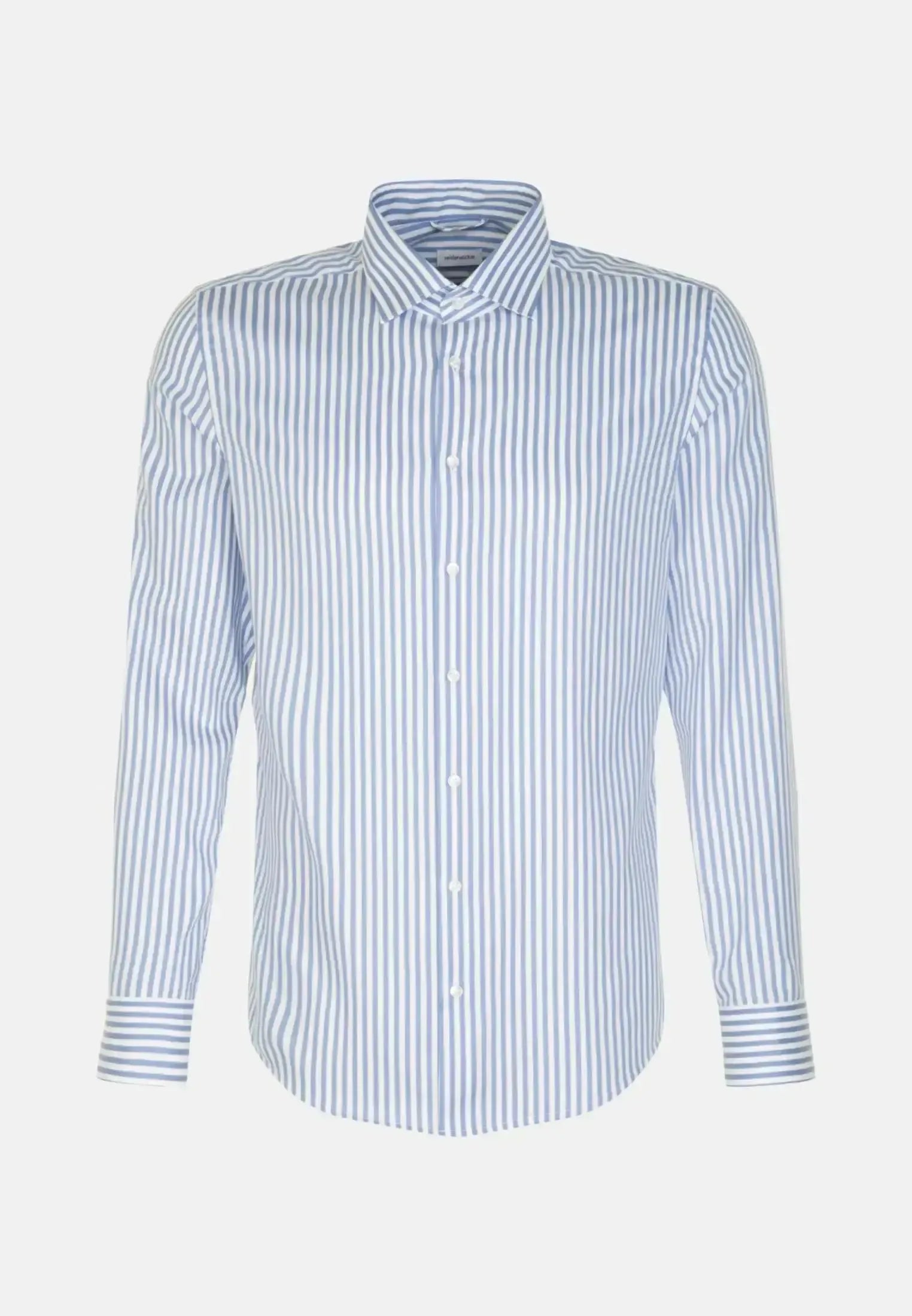 Seidensticker-Seidensticker Shaped Fit No Iron New Kent Striped Business Shirt Light Blue-NORTHERN THREADS DESIGNER MENSWEAR
