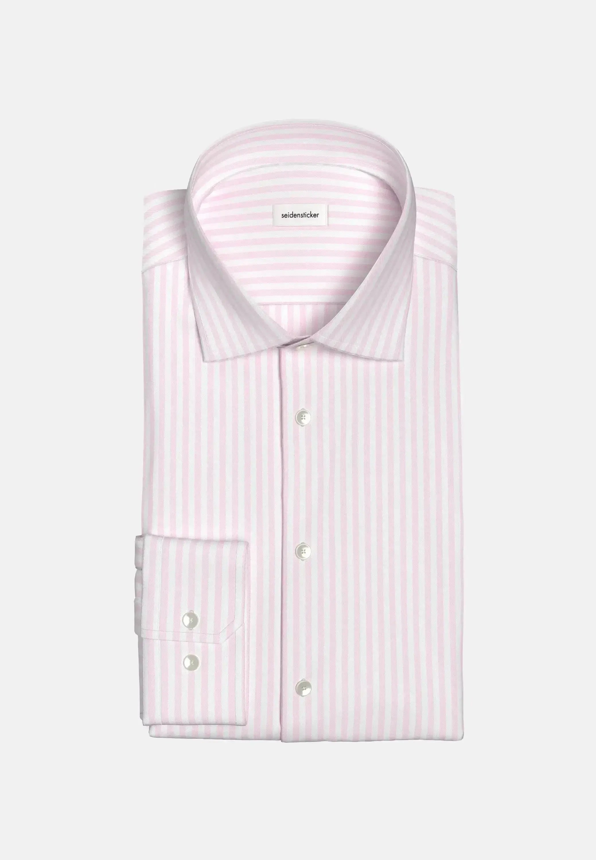 Seidensticker-Seidensticker Shaped Fit No Iron New Kent Striped Business Shirt Pink-NORTHERN THREADS DESIGNER MENSWEAR