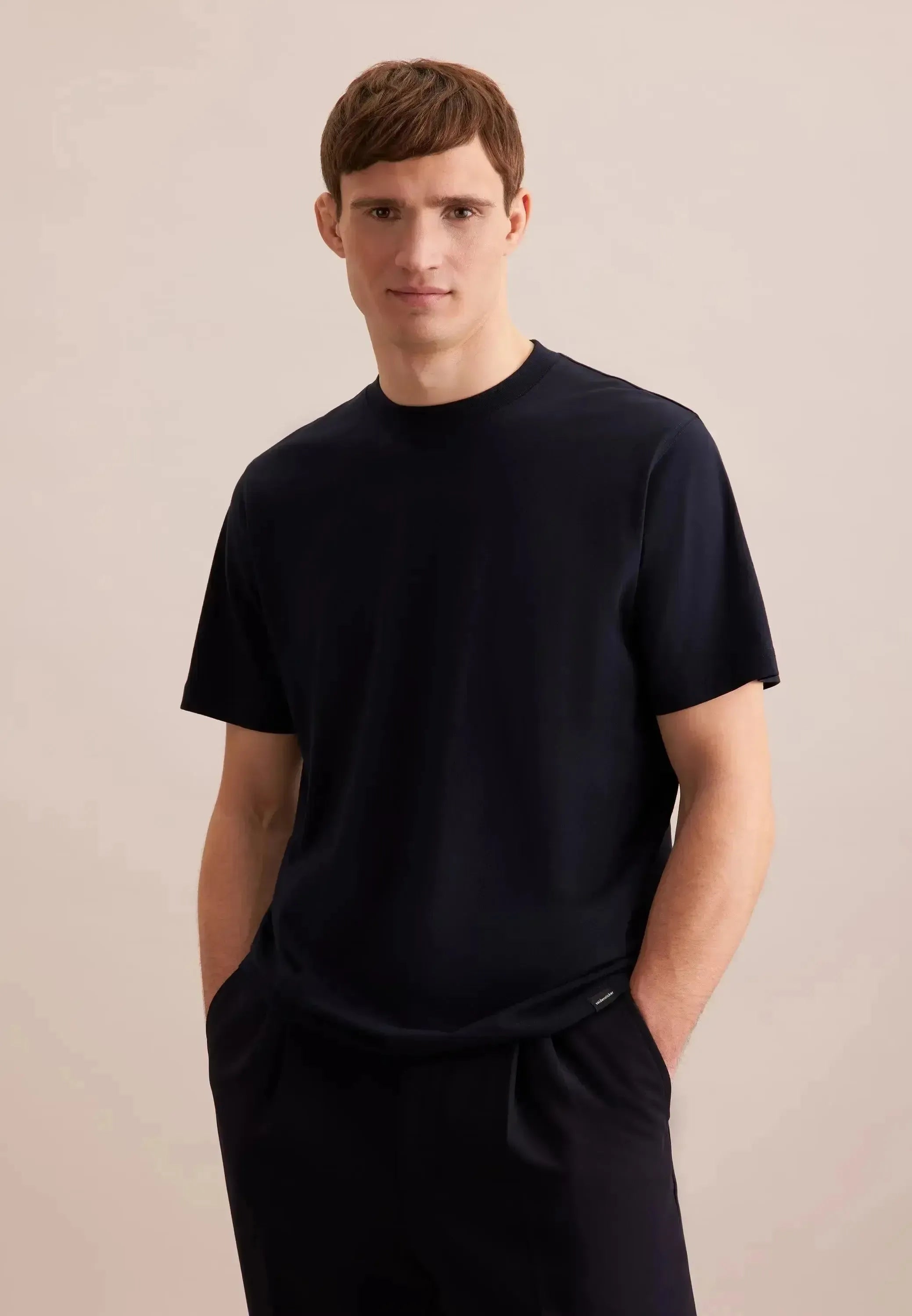 Seidensticker-Seidensticker Single Jersey T-Shirt Dark Blue-NORTHERN THREADS DESIGNER MENSWEAR