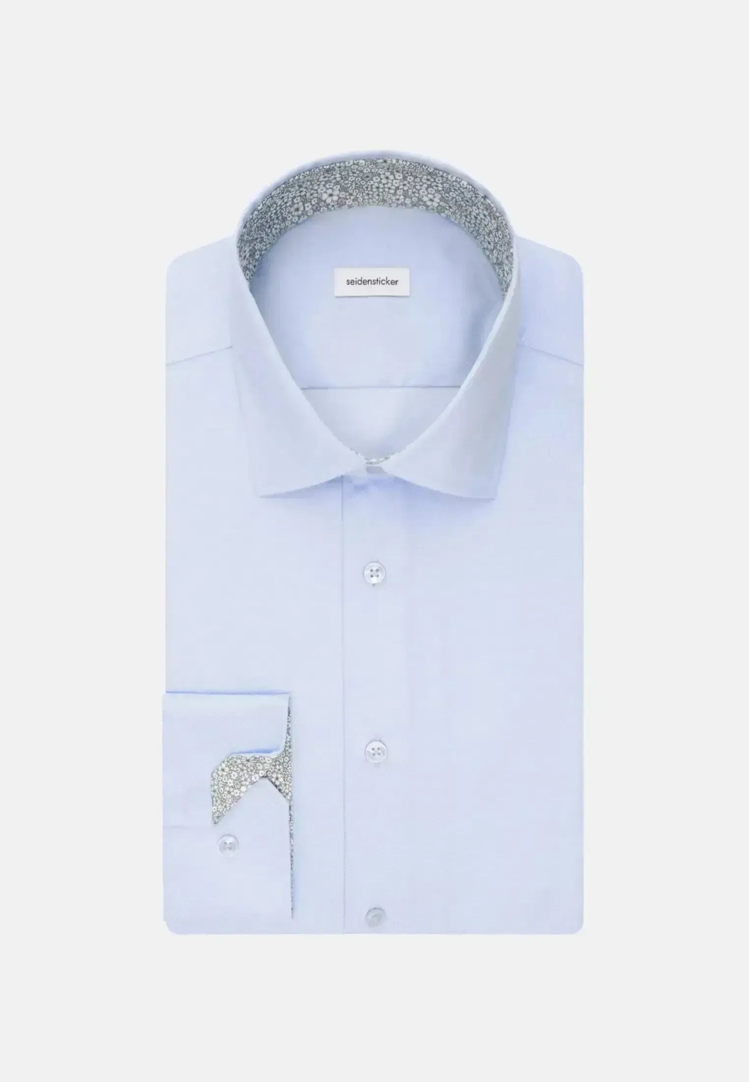 Seidensticker-Seidensticker Slim Fit Easy Iron Business Kent Contrast Patch Business Shirt Light Blue-NORTHERN THREADS DESIGNER MENSWEAR