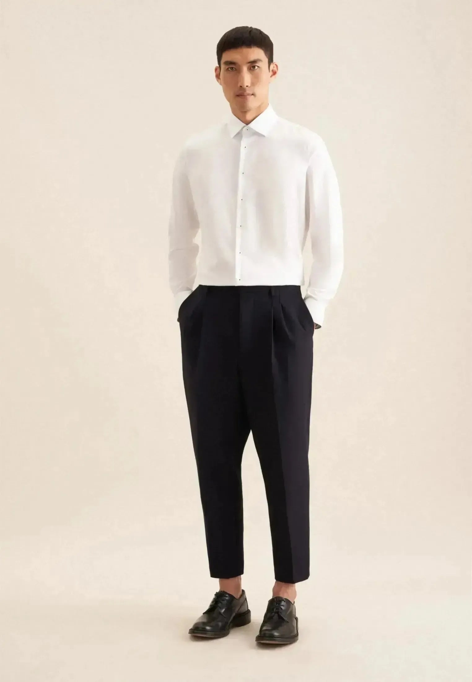 Seidensticker-Seidensticker Slim Fit Easy Iron Business Kent Contrast Patch Business Shirt White-NORTHERN THREADS DESIGNER MENSWEAR