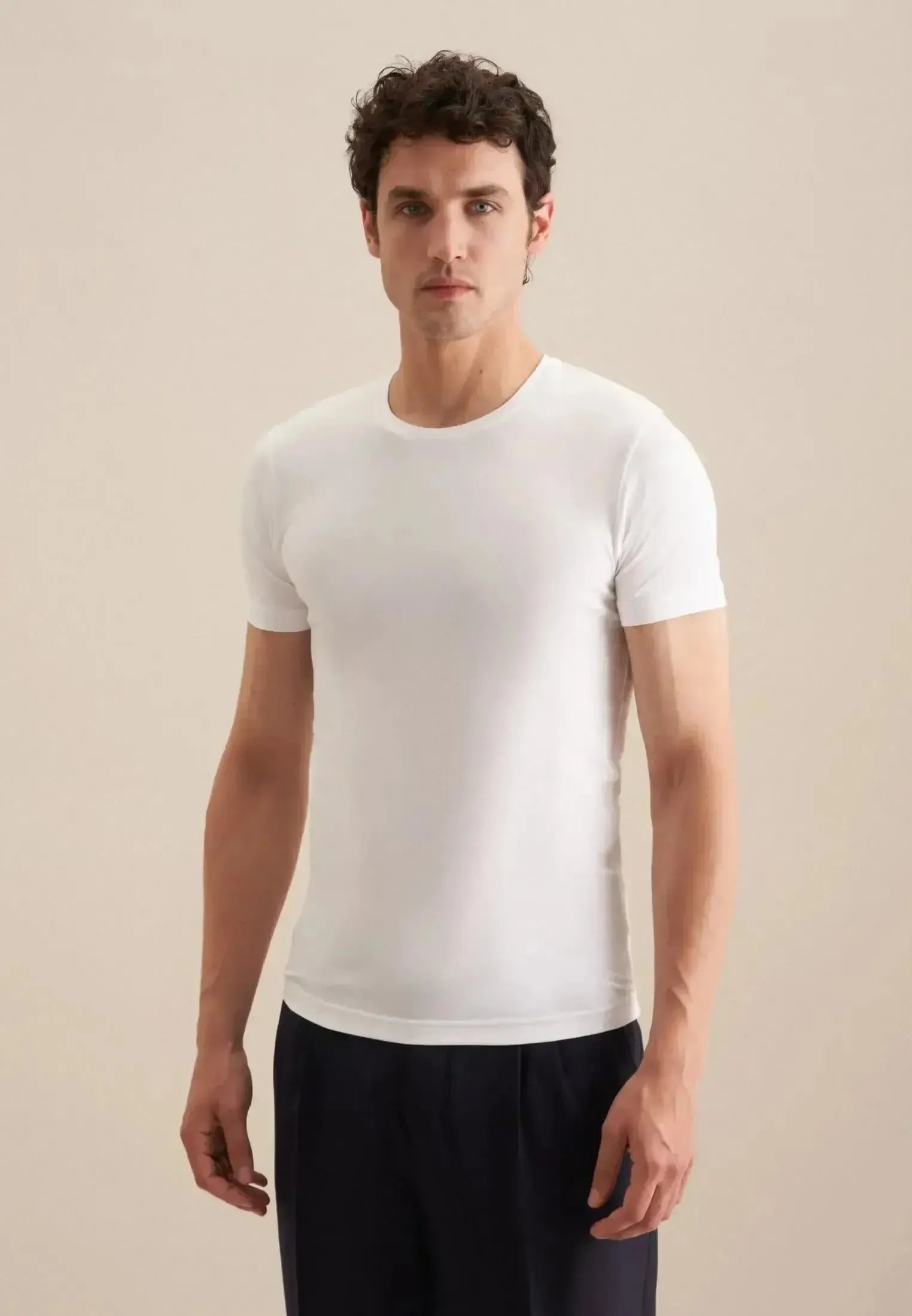 Seidensticker-Seidensticker Stretch Cotton T-Shirt White-NORTHERN THREADS DESIGNER MENSWEAR