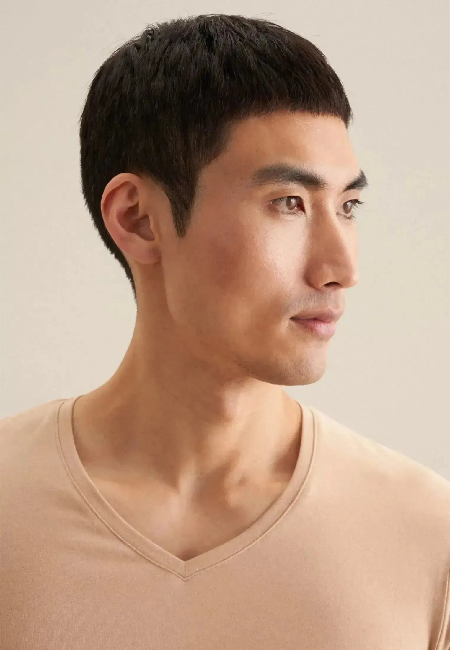 Seidensticker-Seidensticker Stretch Cotton V-Neck T-Shirt Dark Beige-NORTHERN THREADS DESIGNER MENSWEAR