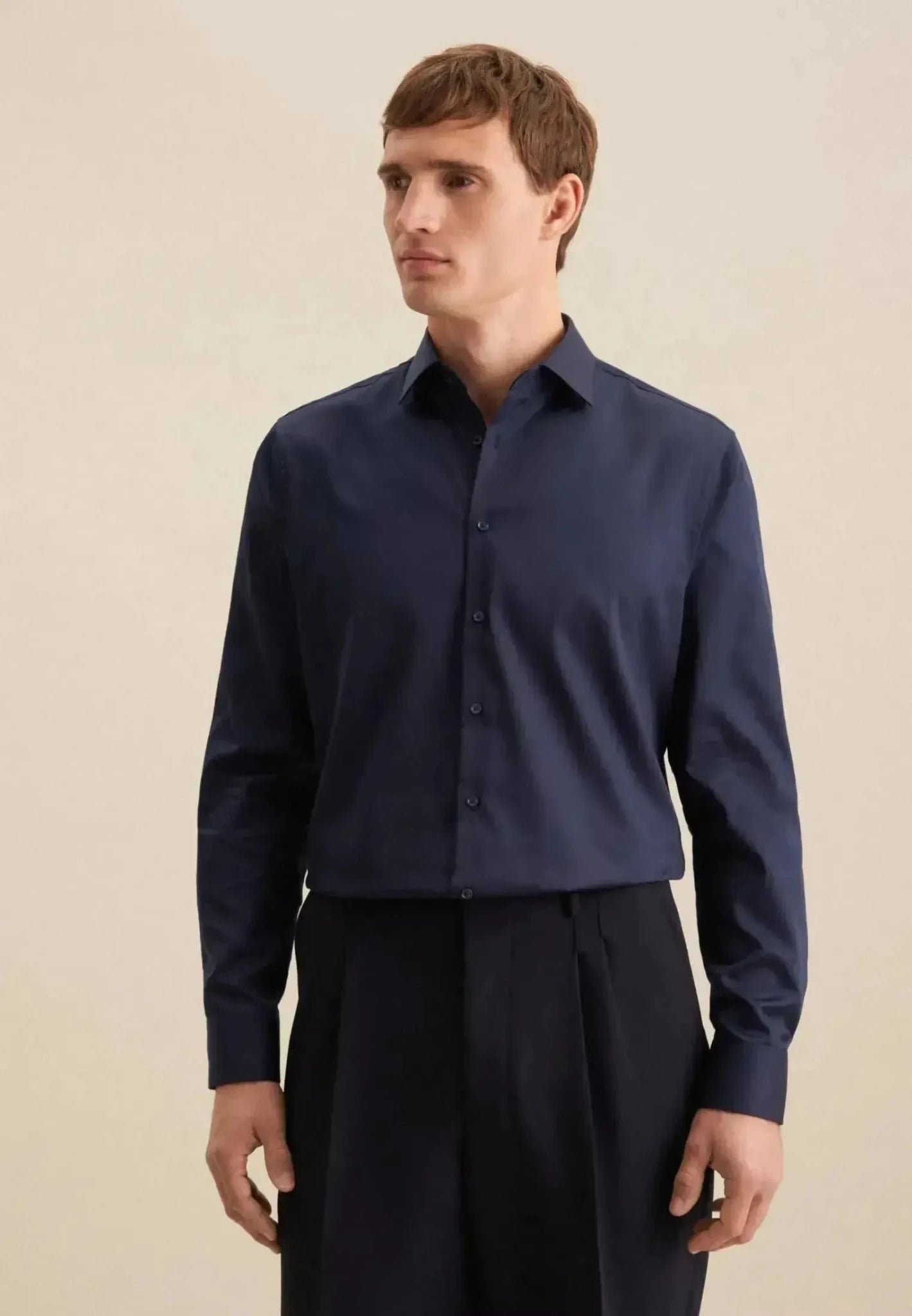 Seidensticker Shaped Fit Easy Iron New Kent Business Shirt Dark Blue - northern threads