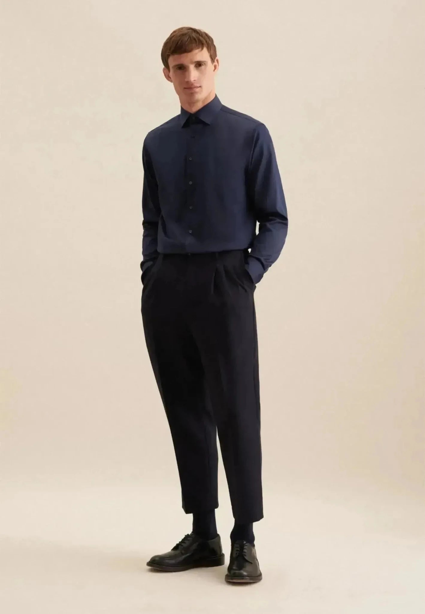 Seidensticker Shaped Fit Easy Iron New Kent Business Shirt Dark Blue - northern threads