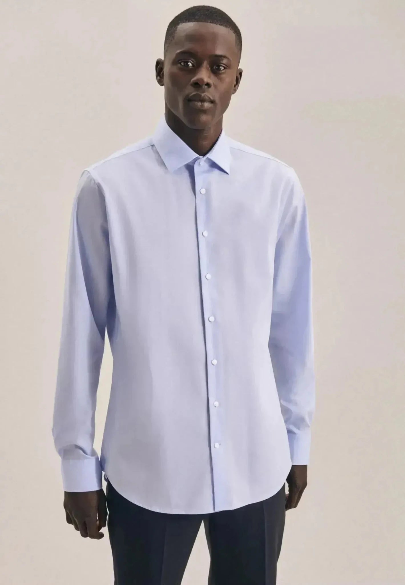 Seidensticker Shaped Fit No Iron Kent Collar Business Shirt Light Blue - northern threads