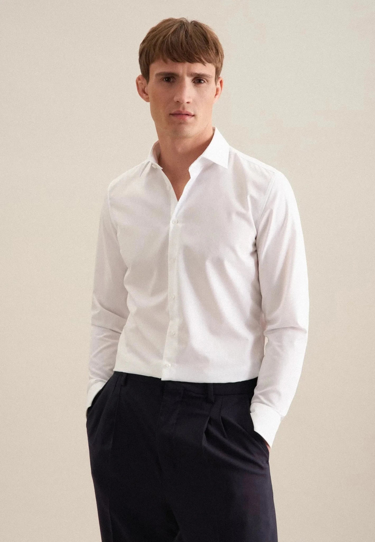Seidensticker Shaped Fit No Iron Kent Collar Business Shirt White - northern threads