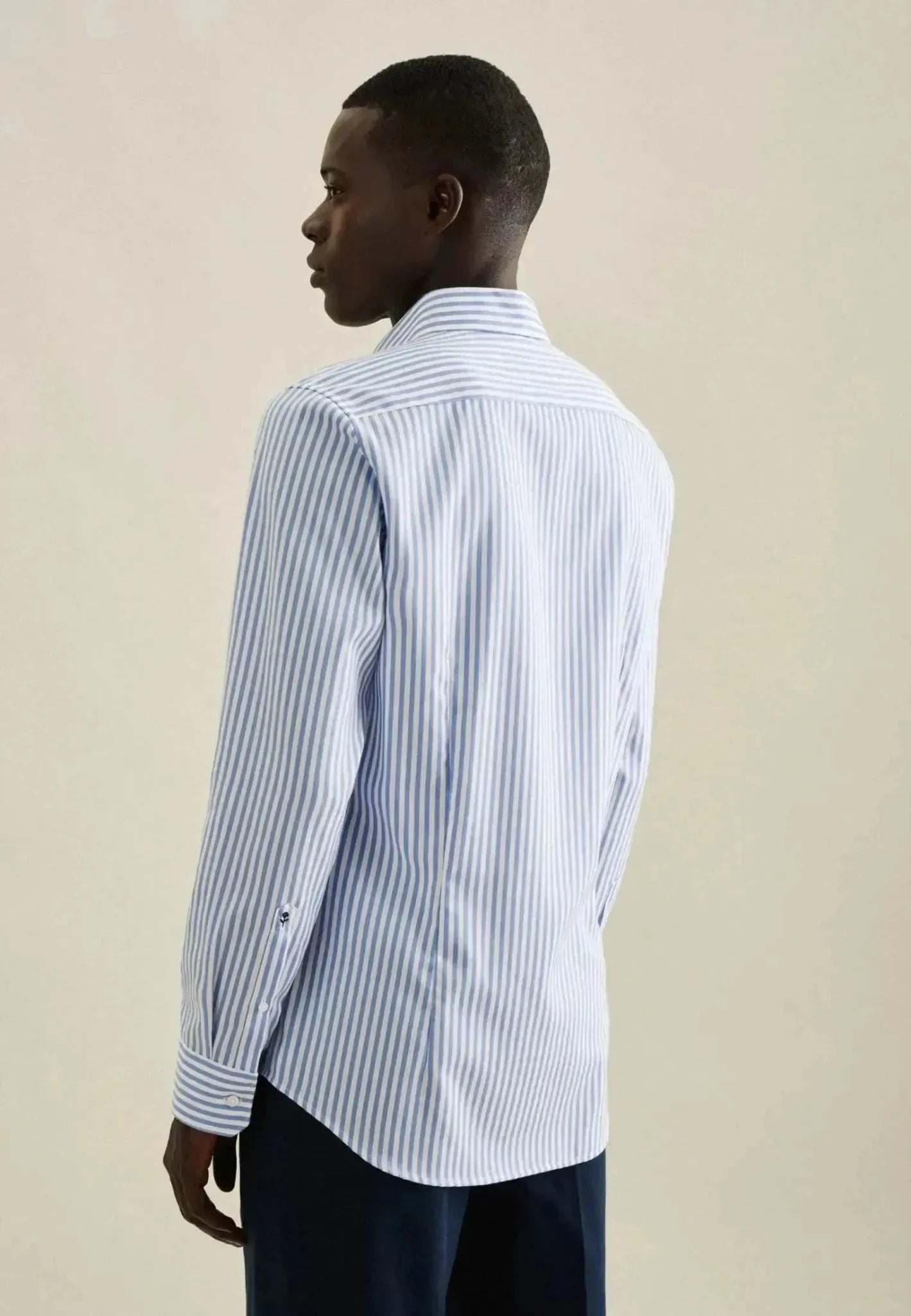 Seidensticker Shaped Fit No Iron New Kent Striped Business Shirt Light Blue - northern threads