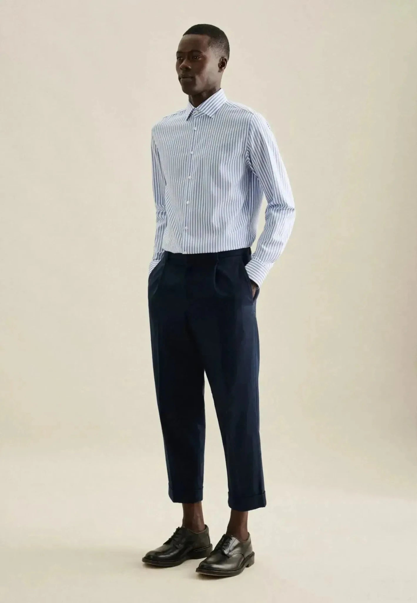 Seidensticker Shaped Fit No Iron New Kent Striped Business Shirt Light Blue - northern threads