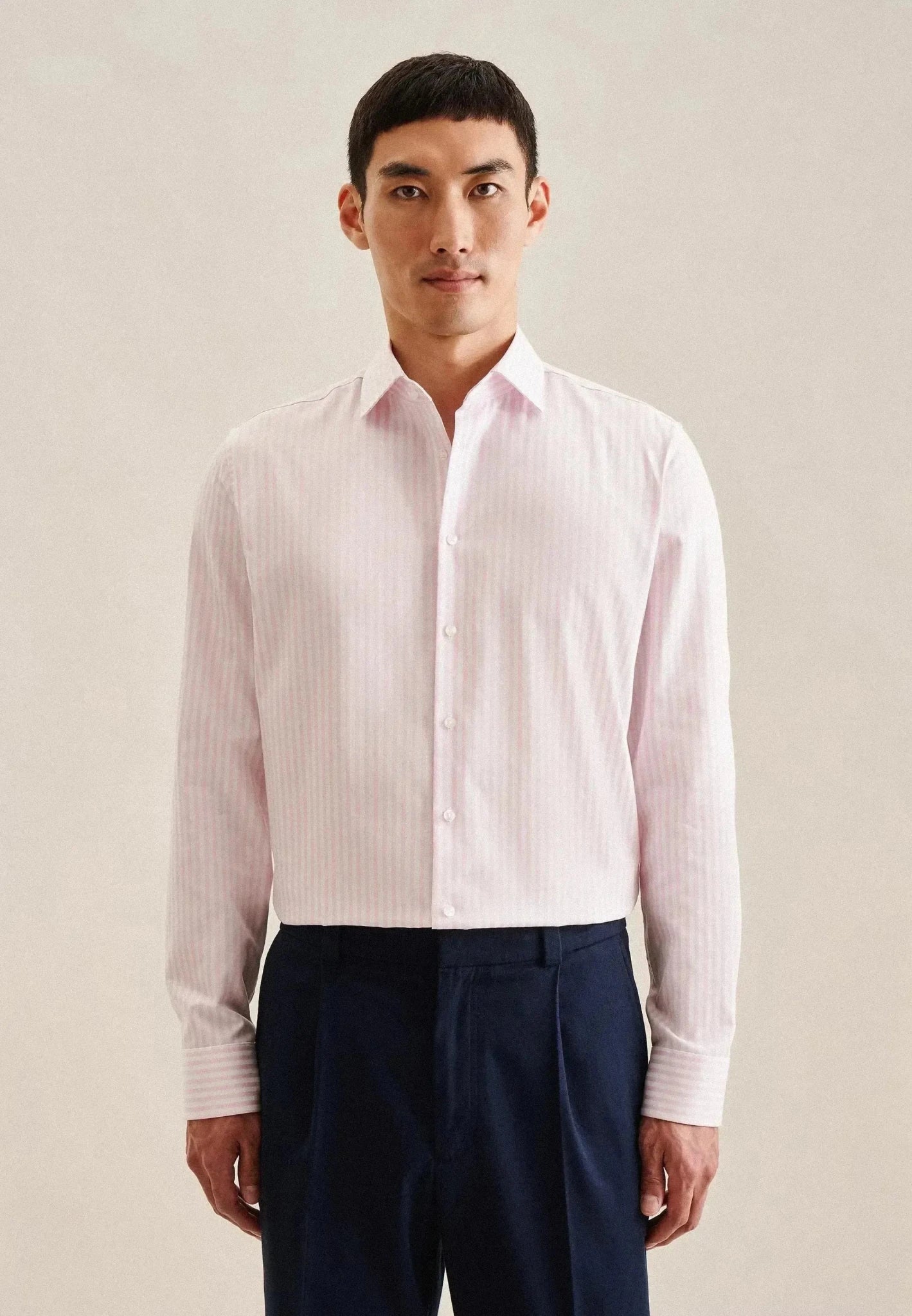 Seidensticker Shaped Fit No Iron New Kent Striped Business Shirt Pink - 01.843550-42-38 - northern threads uk