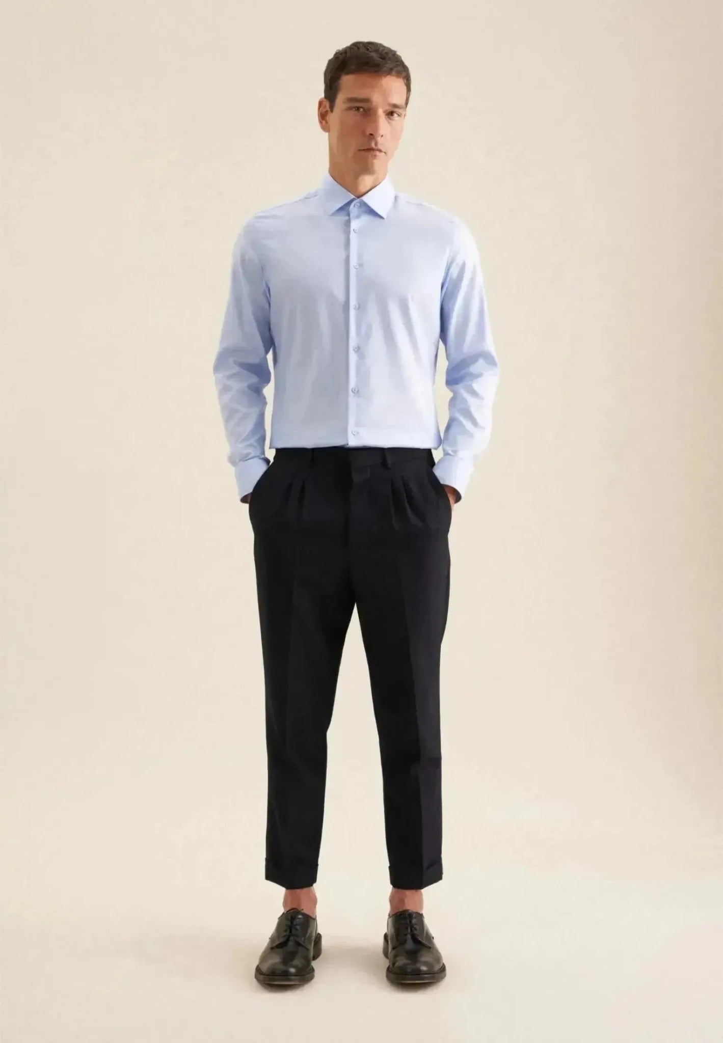 Seidensticker Slim Fit Easy Iron Business Kent Contrast Patch Business Shirt Light Blue - northern threads