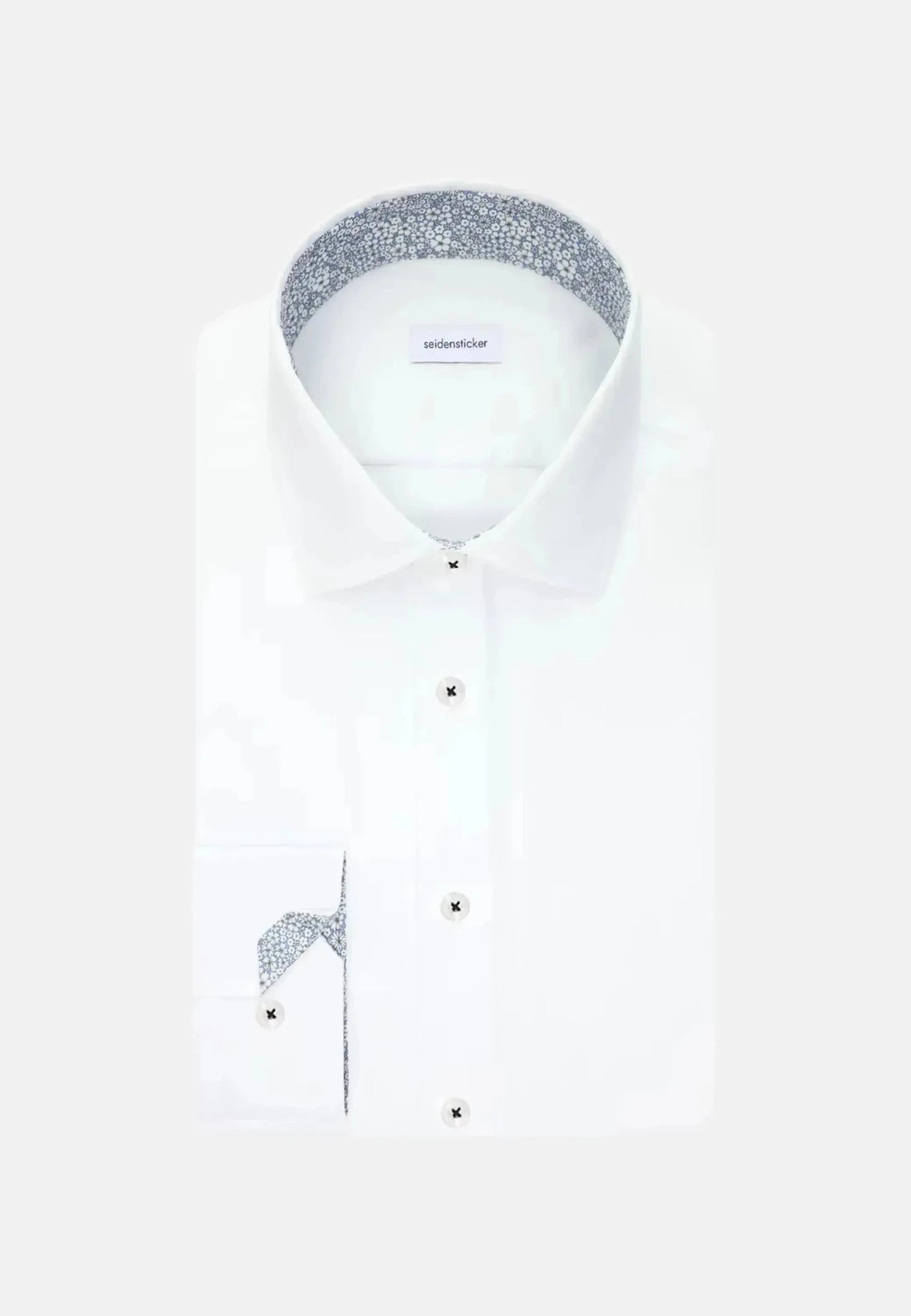 Seidensticker Slim Fit Easy Iron Business Kent Contrast Patch Business Shirt White - northern threads