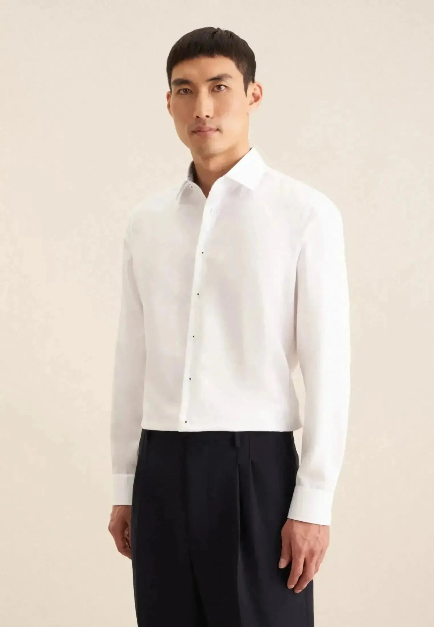 Seidensticker Slim Fit Easy Iron Business Kent Contrast Patch Business Shirt White - northern threads