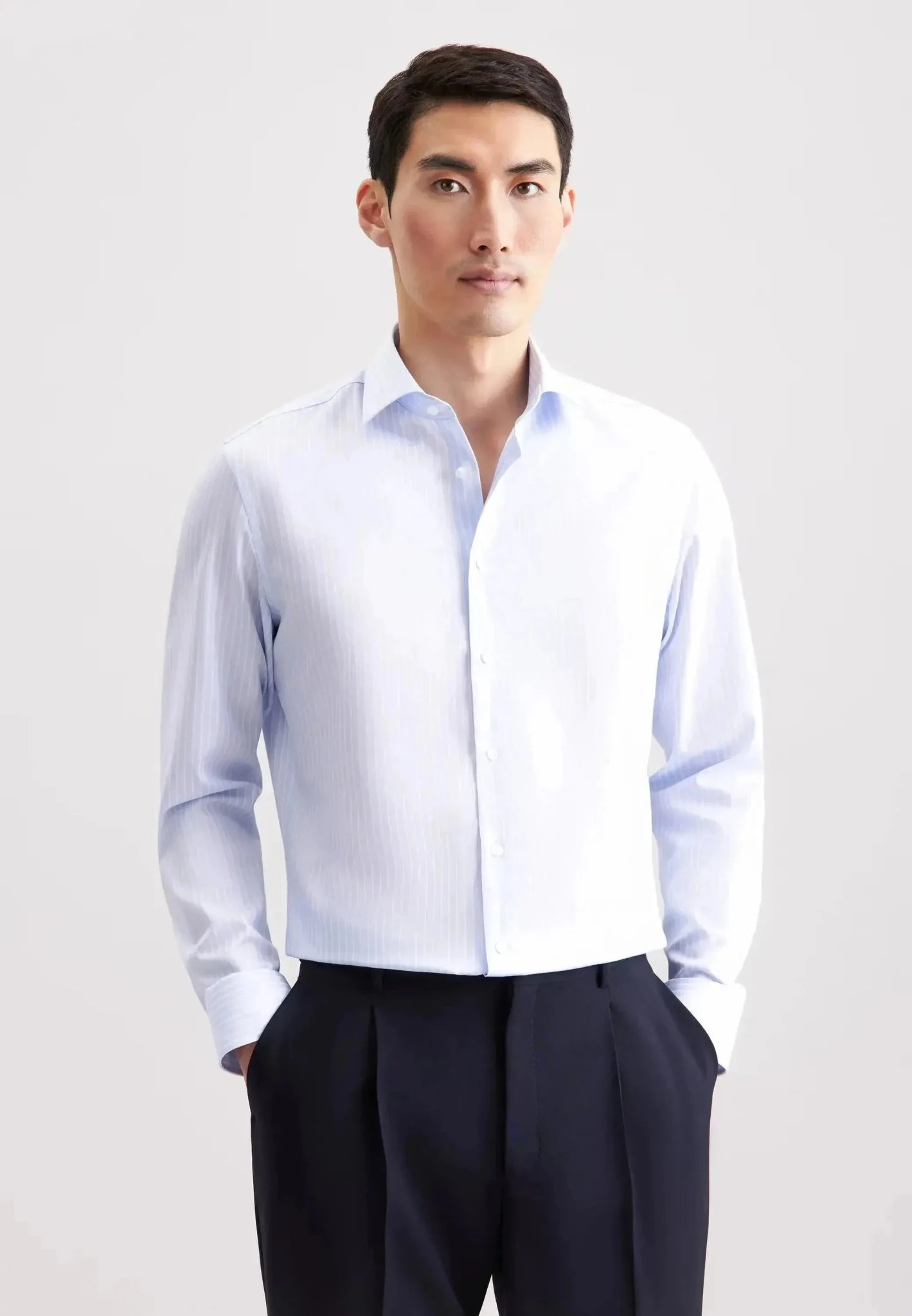 Seidensticker Slim Fit No Iron New Kent Striped Business Shirt Light Blue - 01.845435-10-37 - northern threads uk